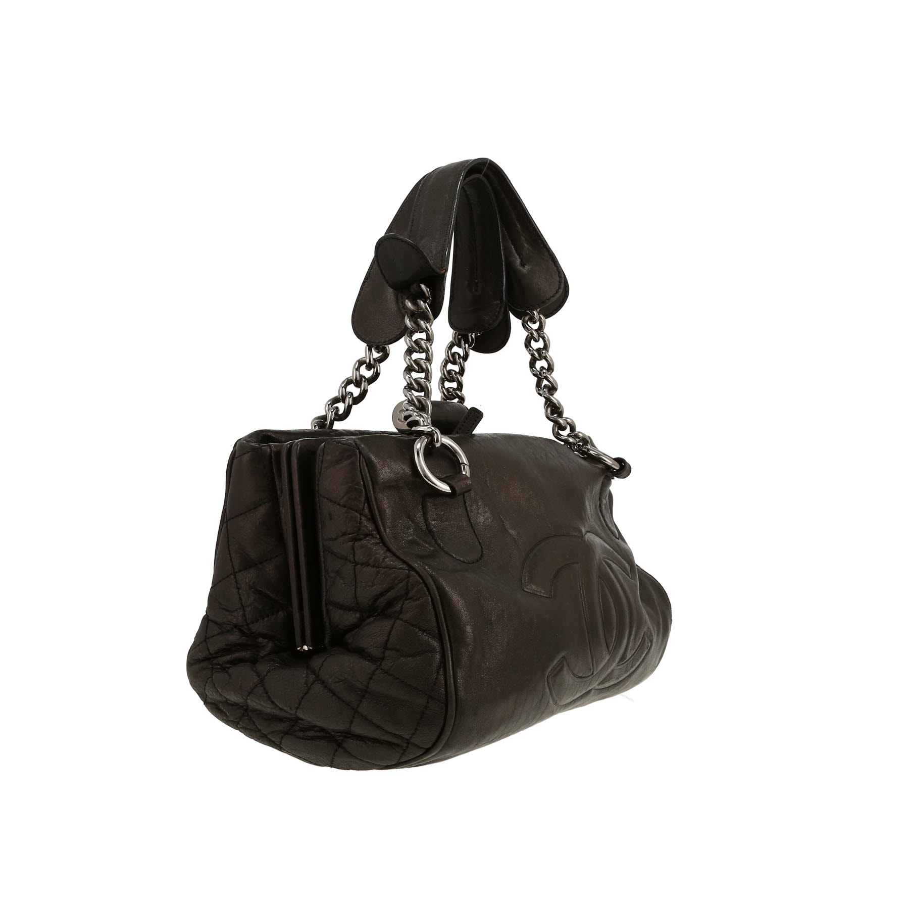 Chanel   handbag  in black glittering leather