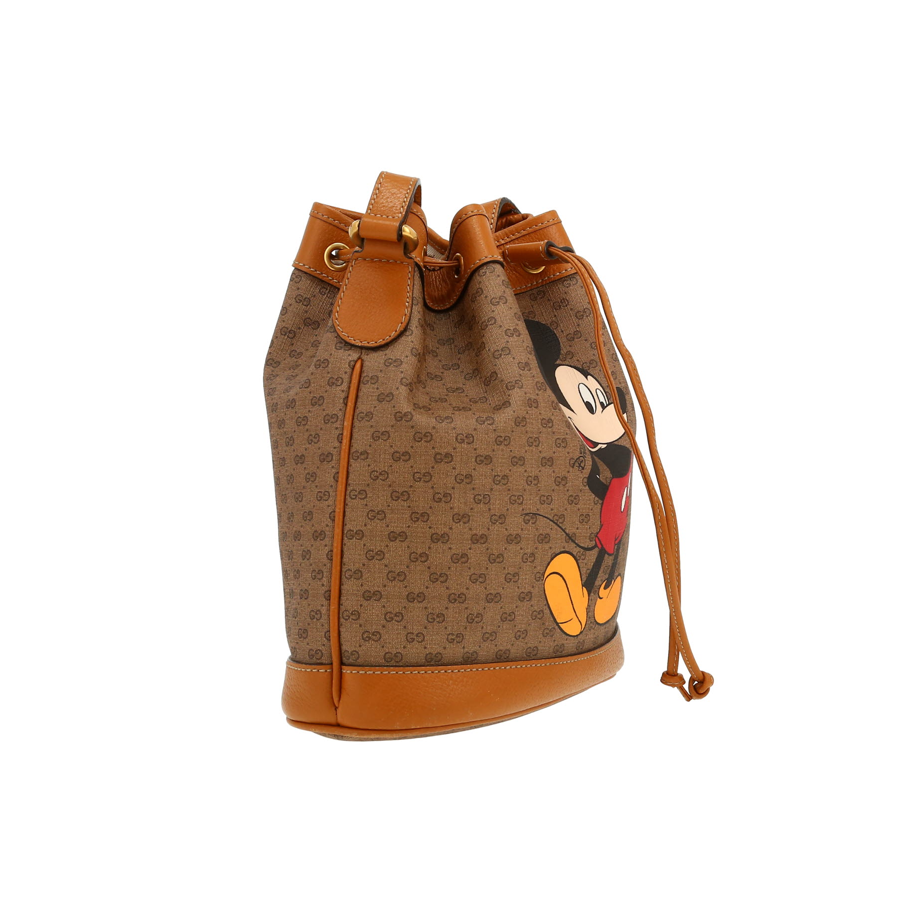 Gucci  Sac Seau Mini Edition Limitée Gucci x Disney shoulder bag  in beige logo canvas  and brown leather