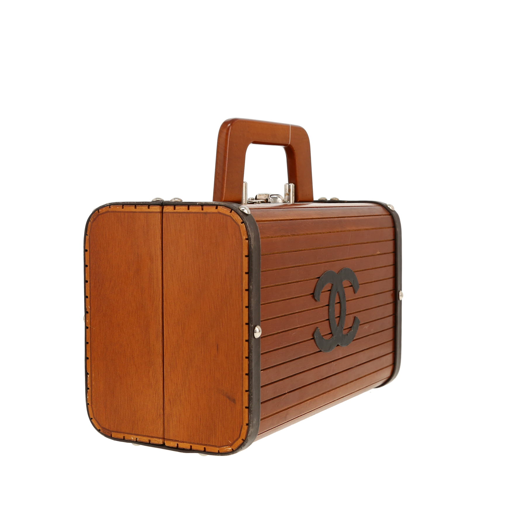 Chanel   vanity case  wood  and black leather