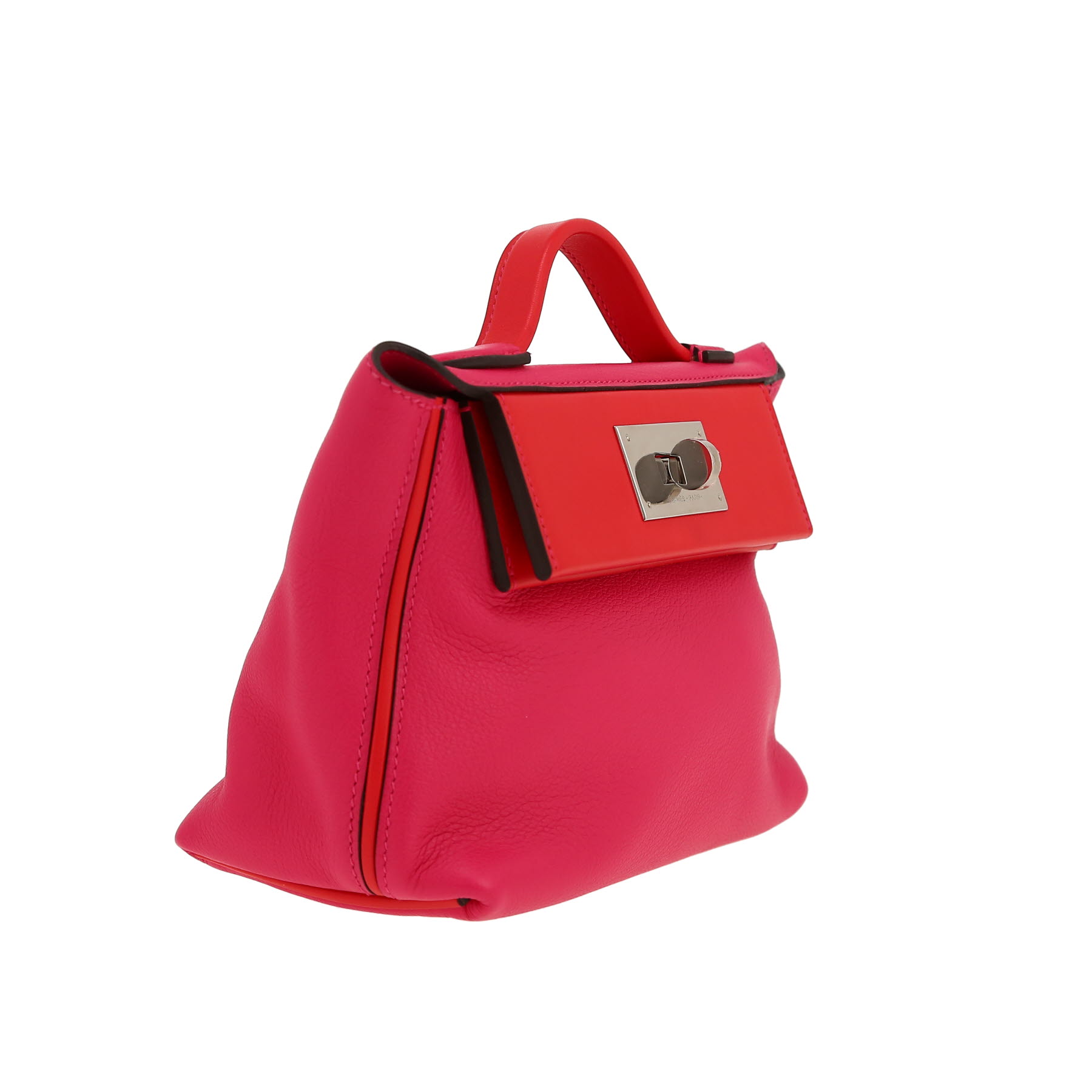 Hermès  24/24 mini  shoulder bag  in pink Evercolor leather  and red Swift leather