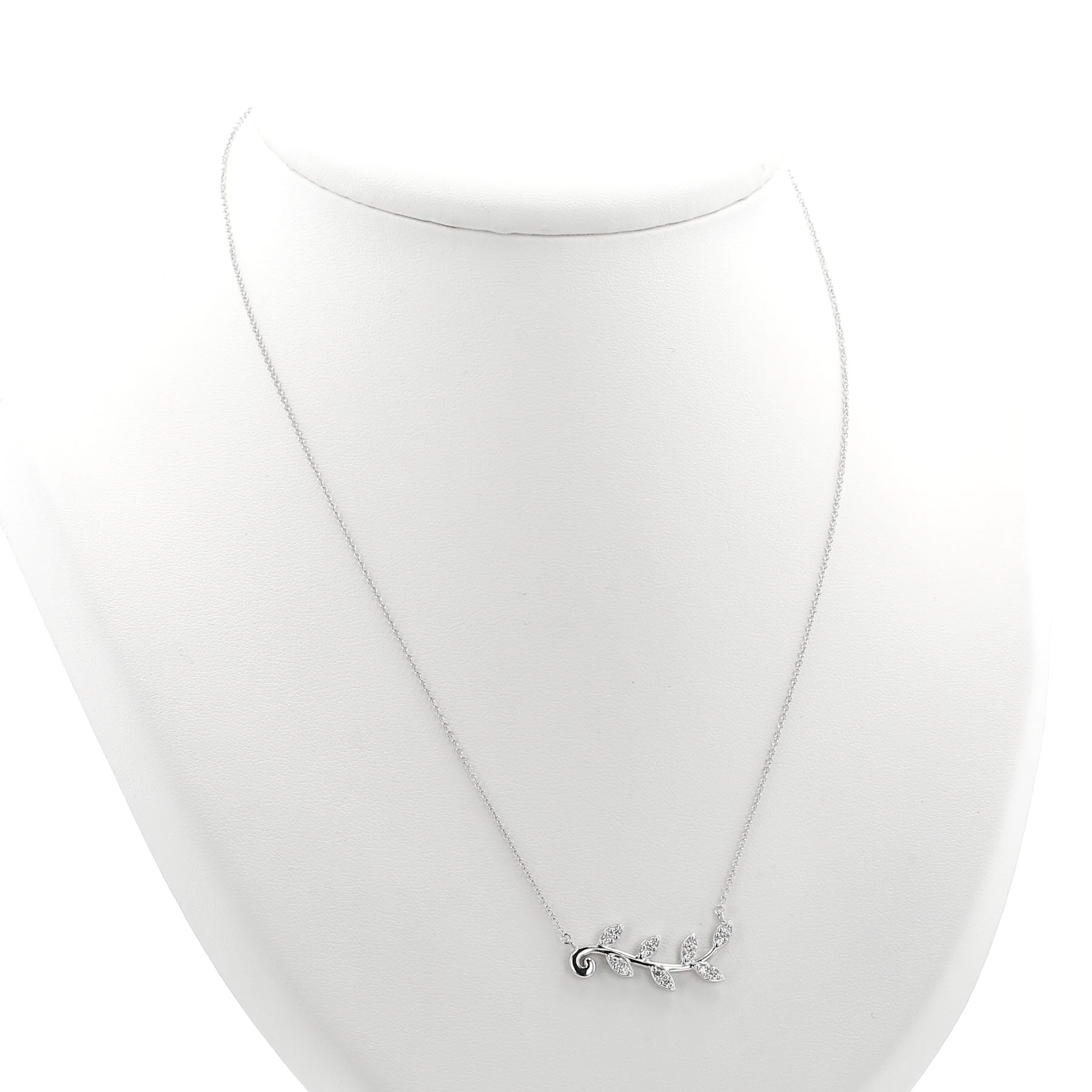 Tiffany 
Co Olive Leaf necklace in white gold and diamonds