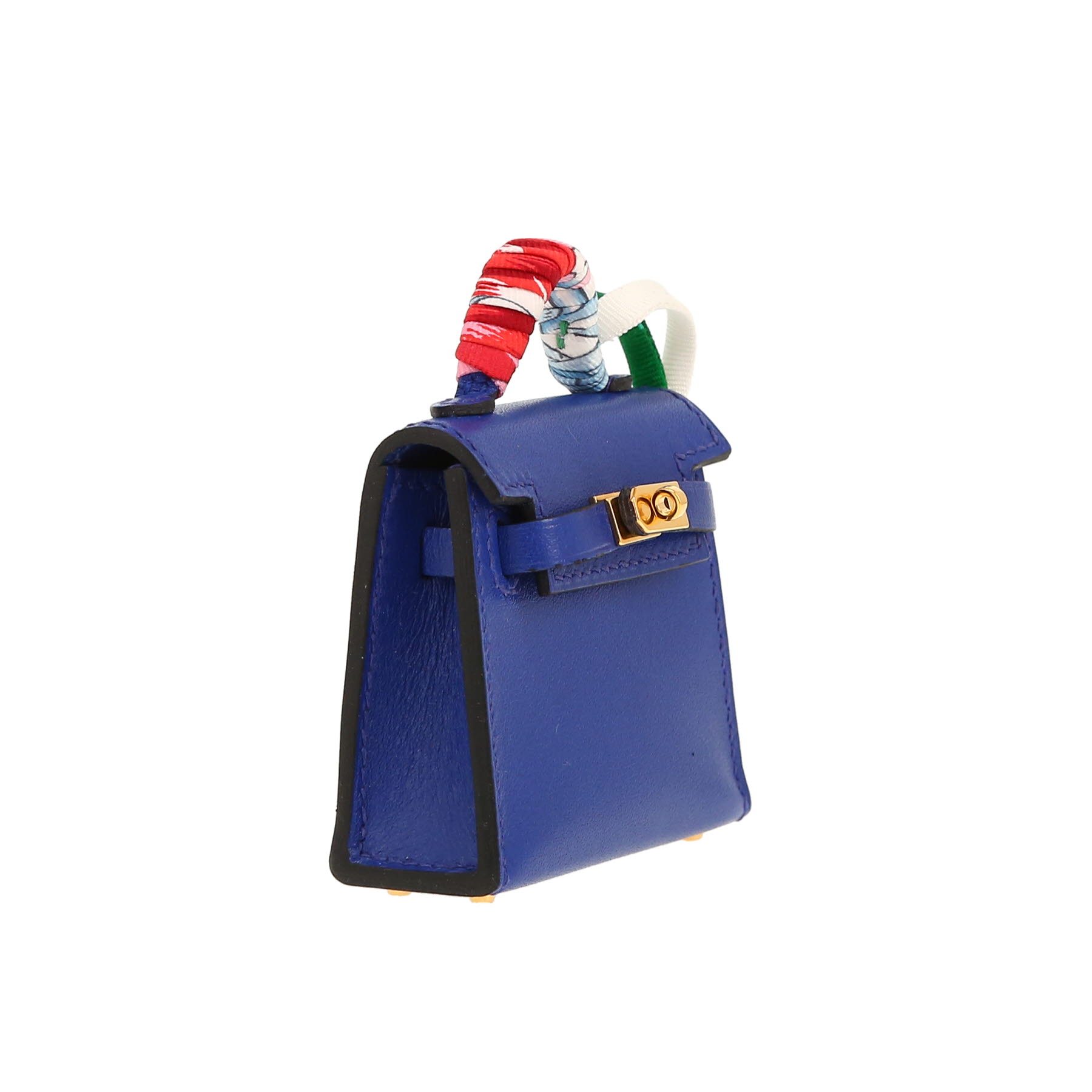 Accessorio per borsa Hermès  Kelly Twilly bag charm in pelle Tadelakt blu e seta multicolore