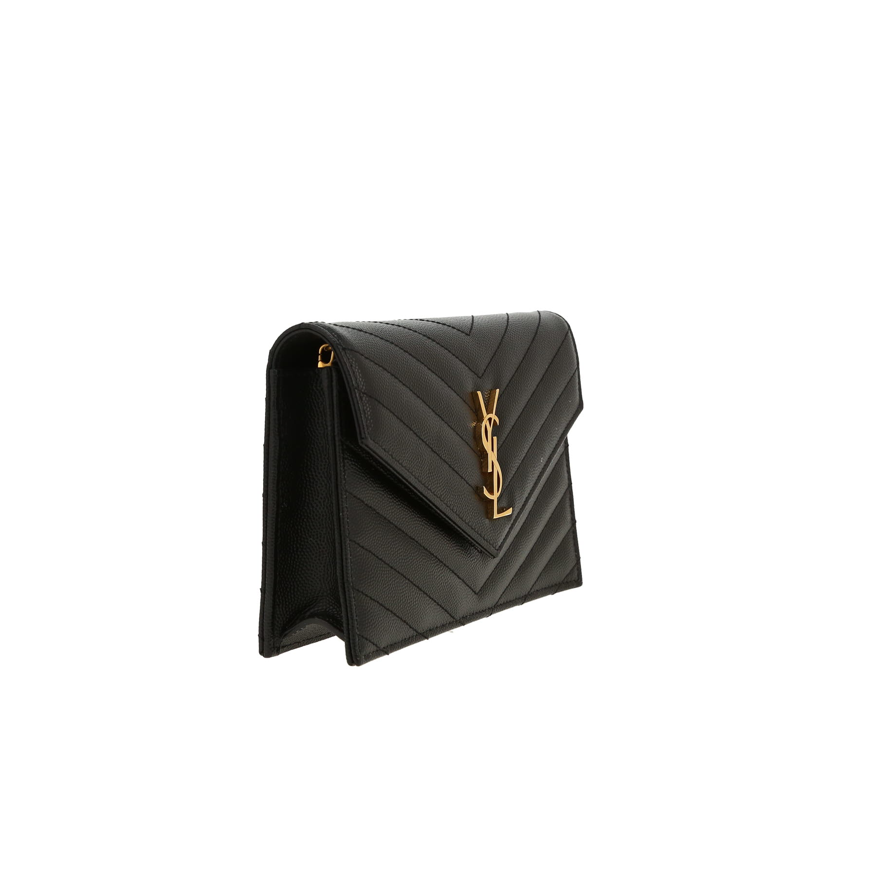 Sac bandoulière Saint Laurent  Cassandre Envelope Chain Wallet en cuir grainé matelassé noir