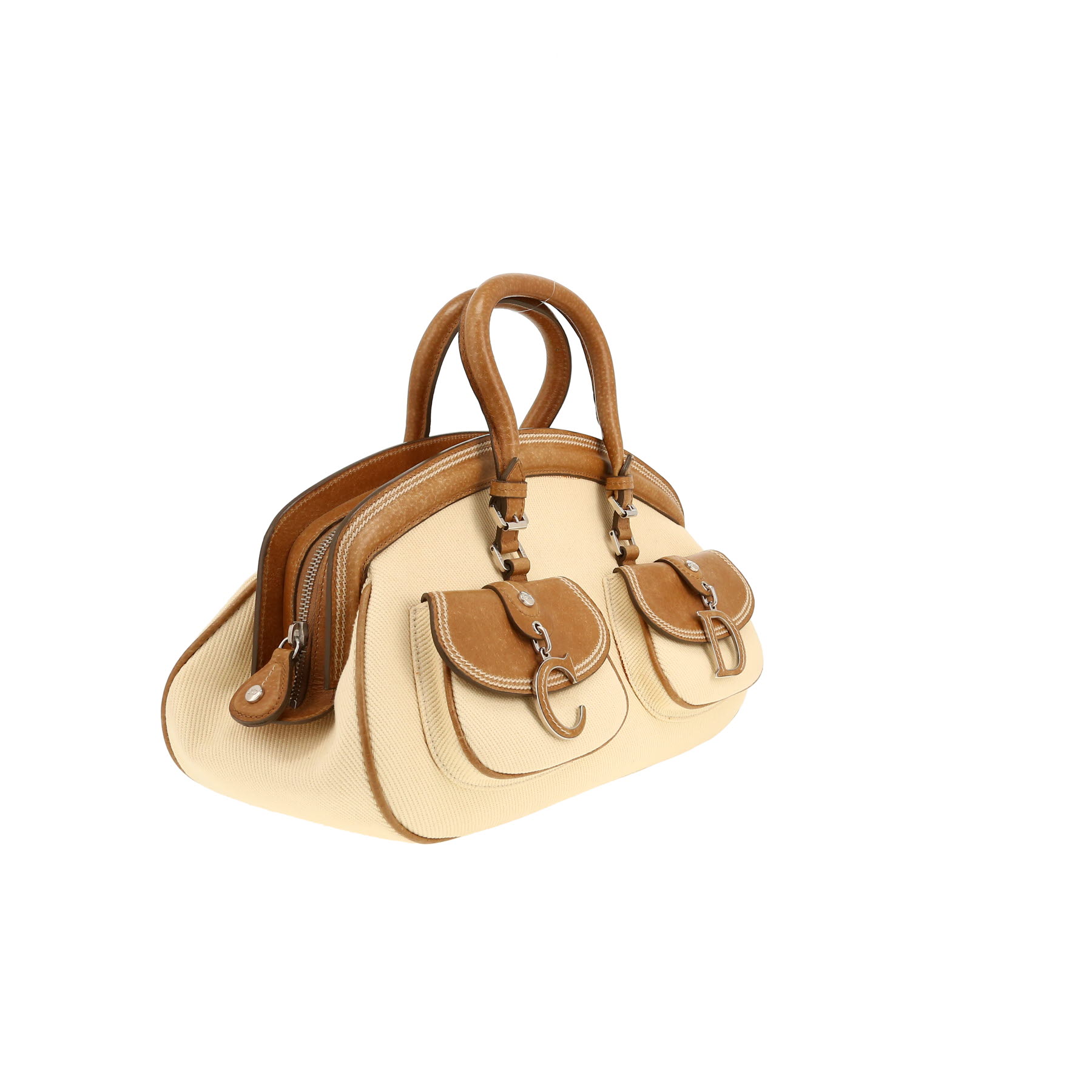 Dior  Détective handbag  in beige canvas  and brown leather