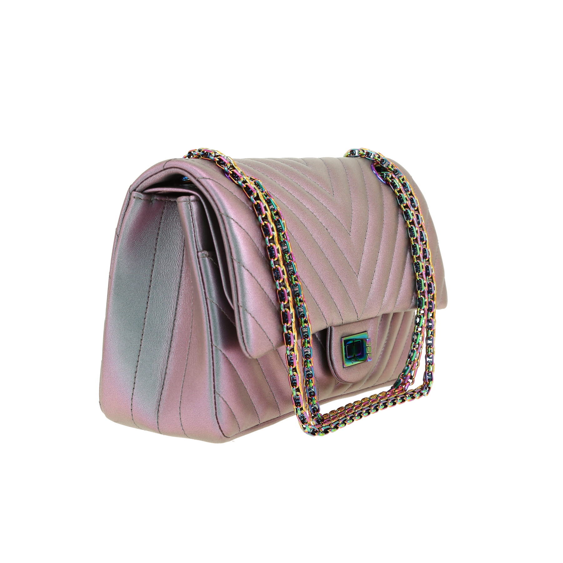 Sac bandoulière Chanel  2.55 en cuir matelassé chevrons violet
