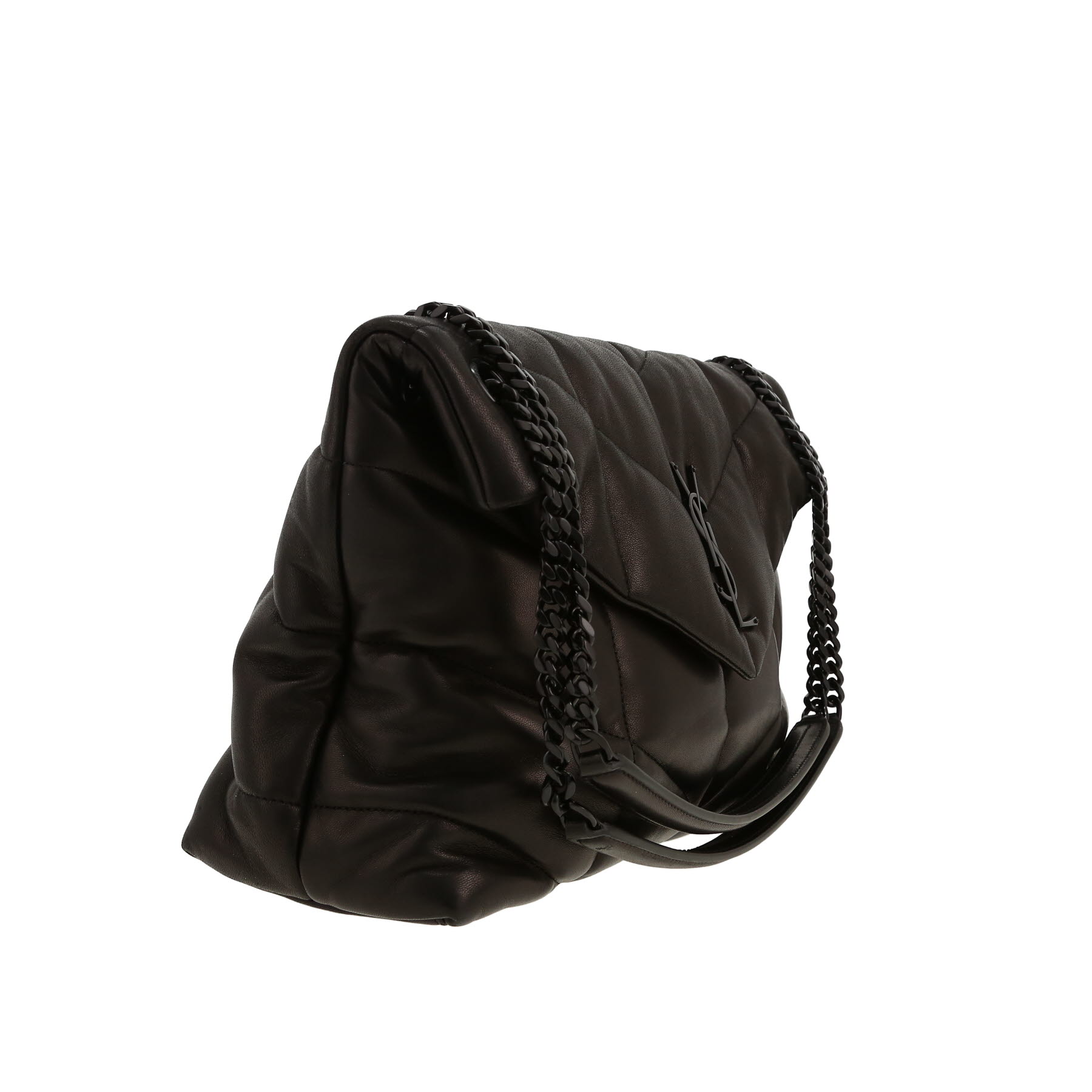 Borsa a tracolla Saint Laurent  Loulou Puffer modello grande  in pelle trapuntata a zigzag nera