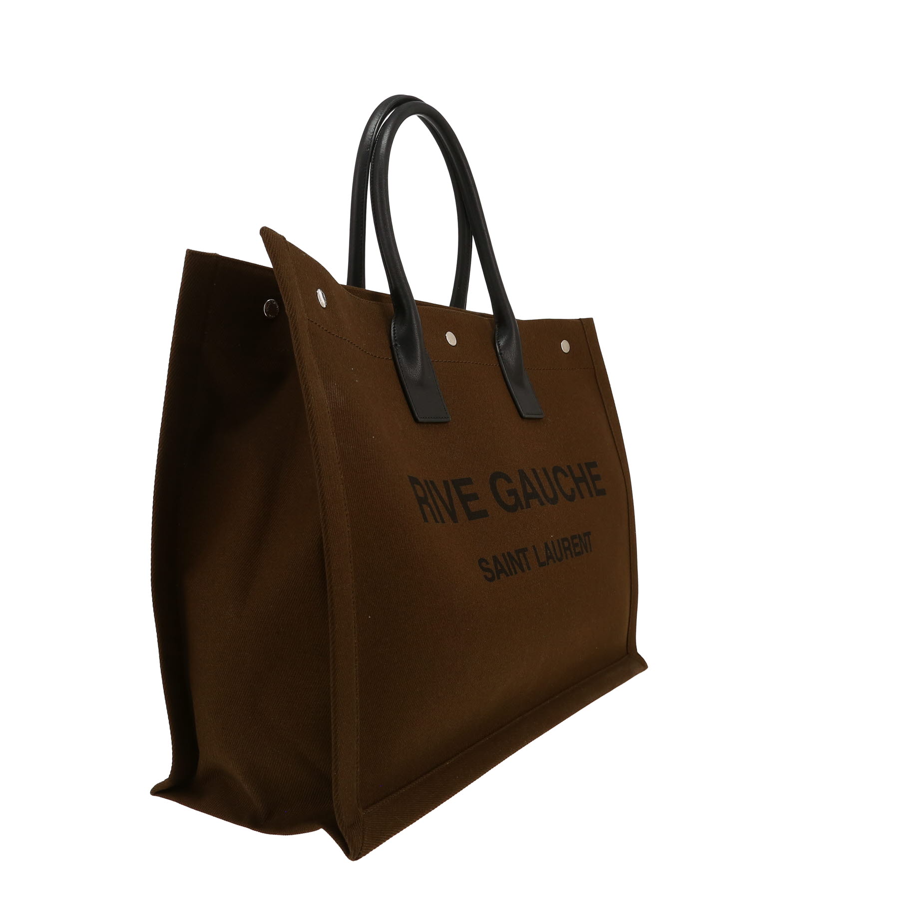 Saint Laurent  Rive Gauche shopping bag  in khaki canvas  and black leather