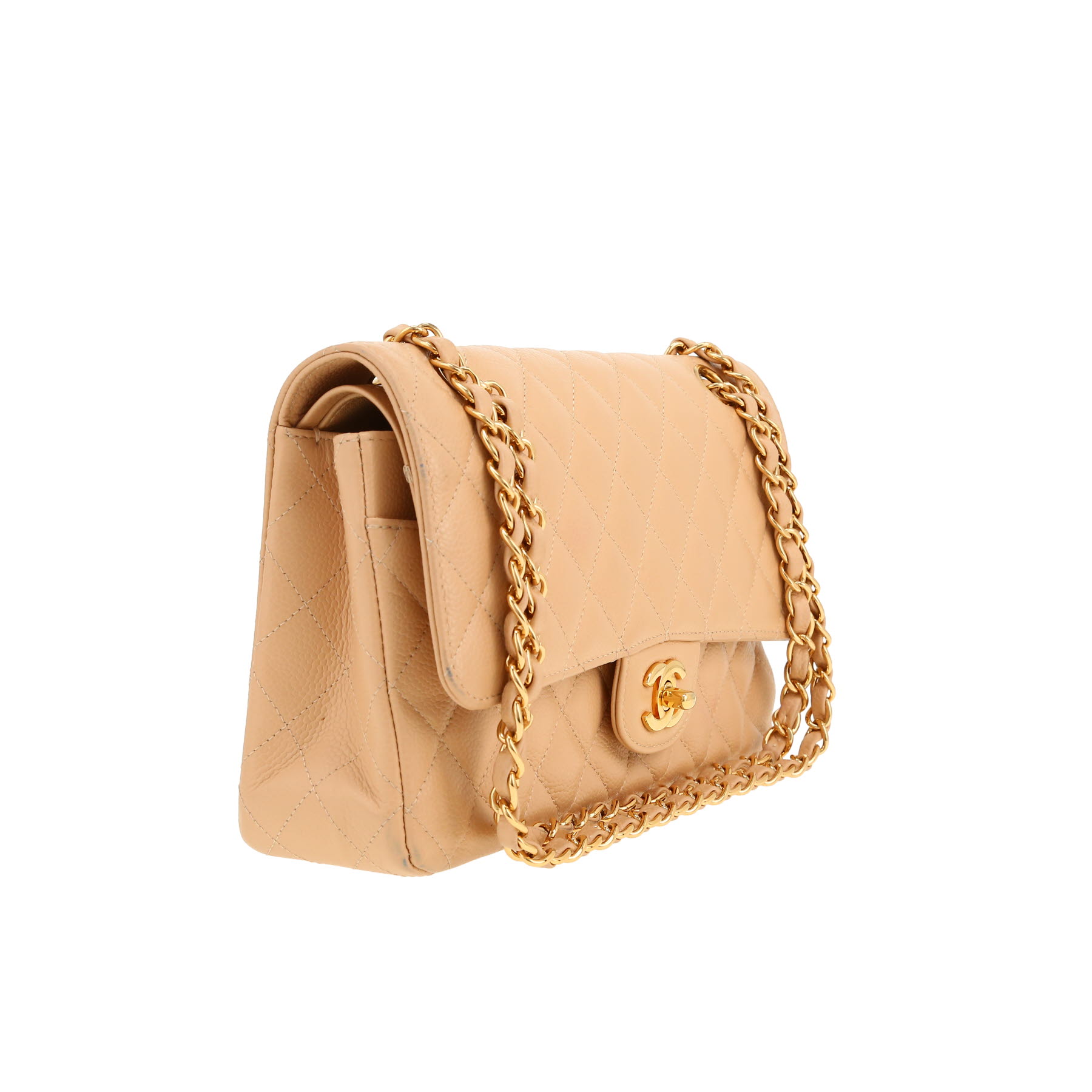 Borsa Chanel  Timeless Classic in pelle martellata e trapuntata beige