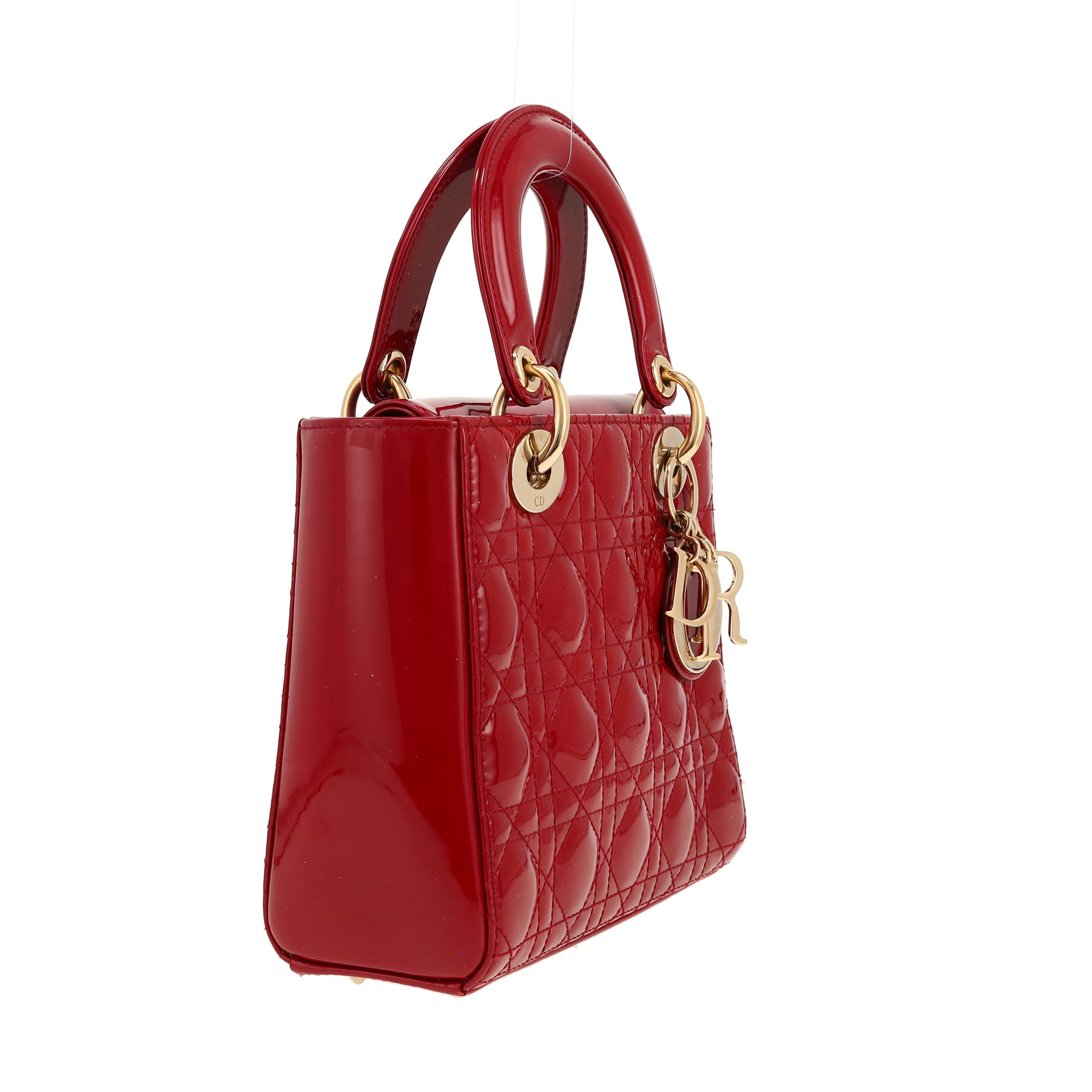Sac à main Dior  Lady Dior en cuir verni rouge
