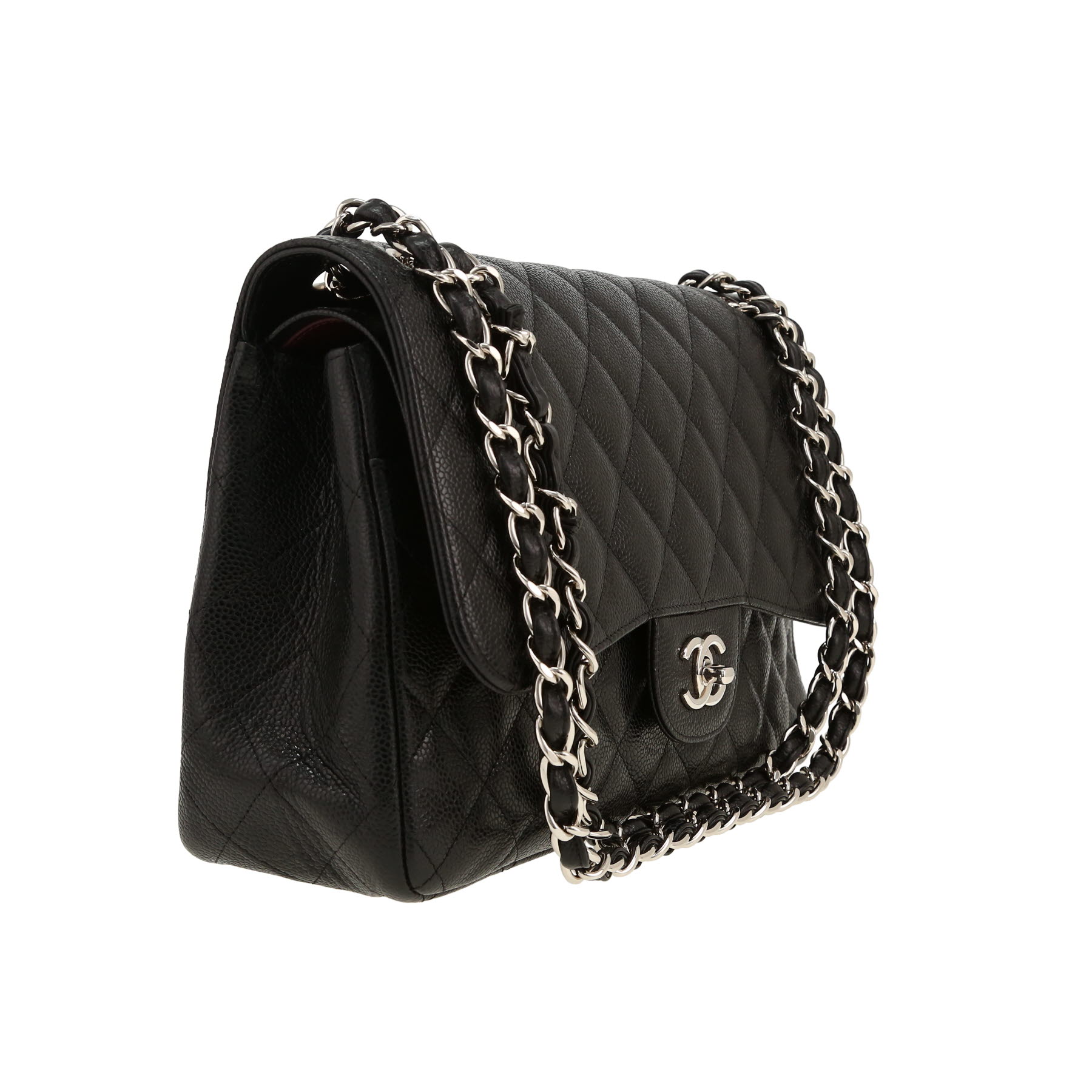 Chanel  Timeless Jumbo shoulder bag  in black quilted grained leather