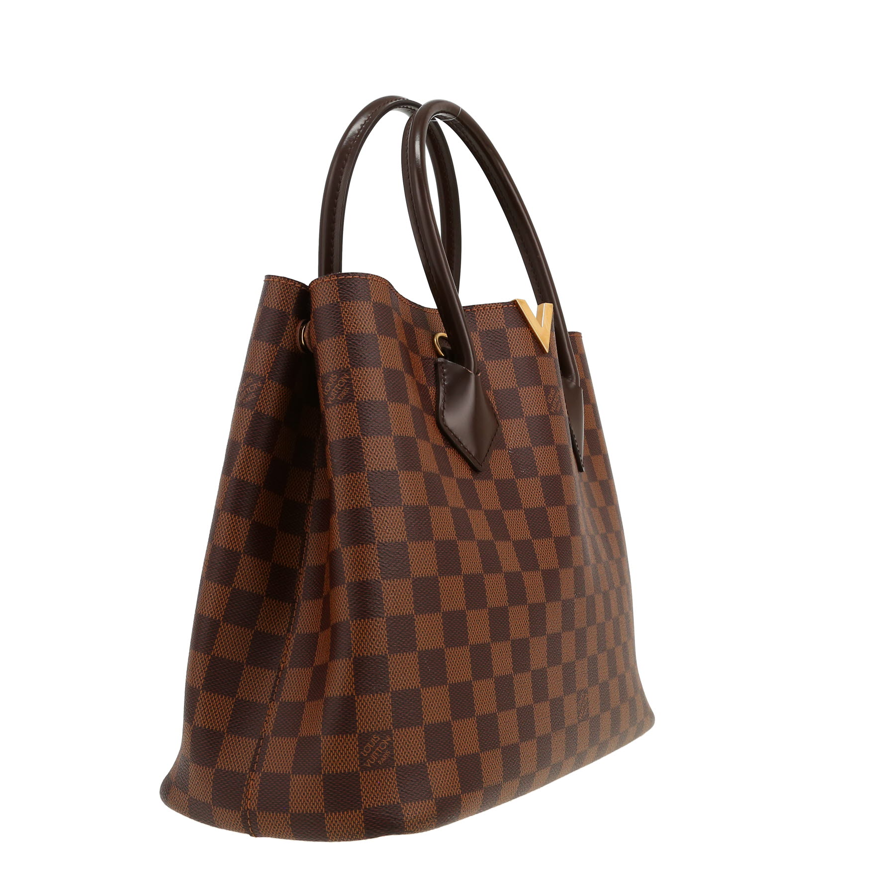 Borsa Louis Vuitton Kensington in tela cerata con motivo a scacchi ebano e pelle marrone