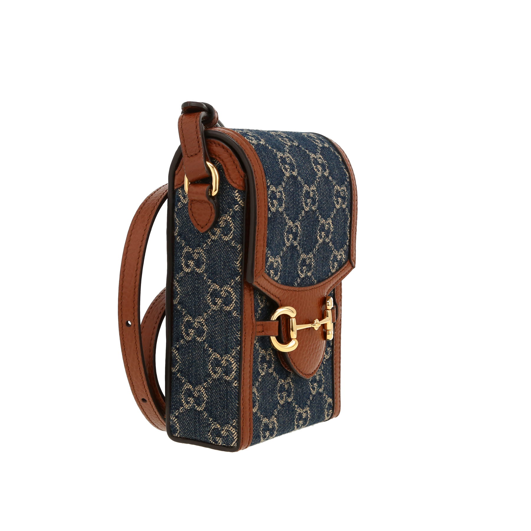 Gucci  1955 Horsebit shoulder bag  in blue "sûpreme GG" canvas  and brown leather