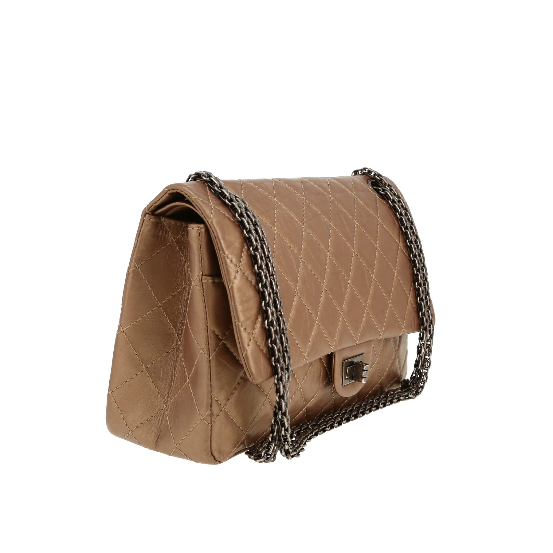 Chanel  2.55 large model  shoulder bag  in brown quilted leather