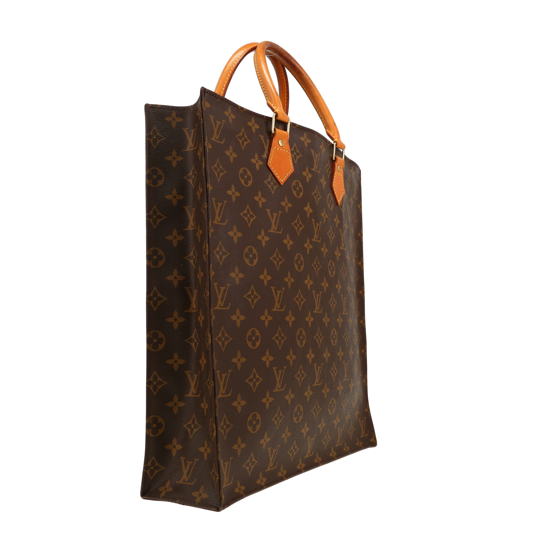 Louis Vuitton  Sac Plat shopping bag  in brown monogram canvas  and natural leather