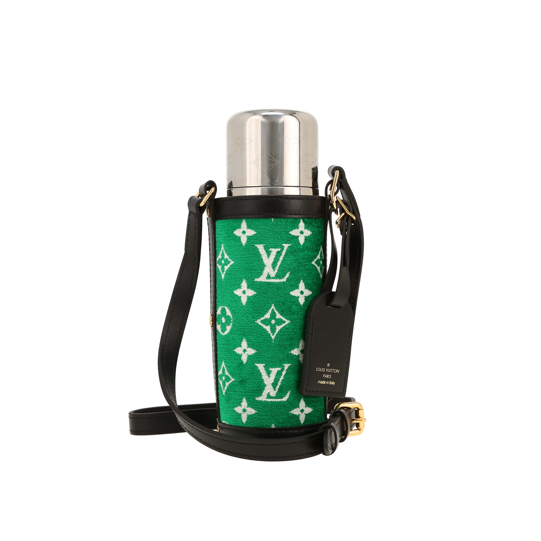 Louis Vuitton  Porte-Bouteille en velours monogram vert et cuir noir - 360