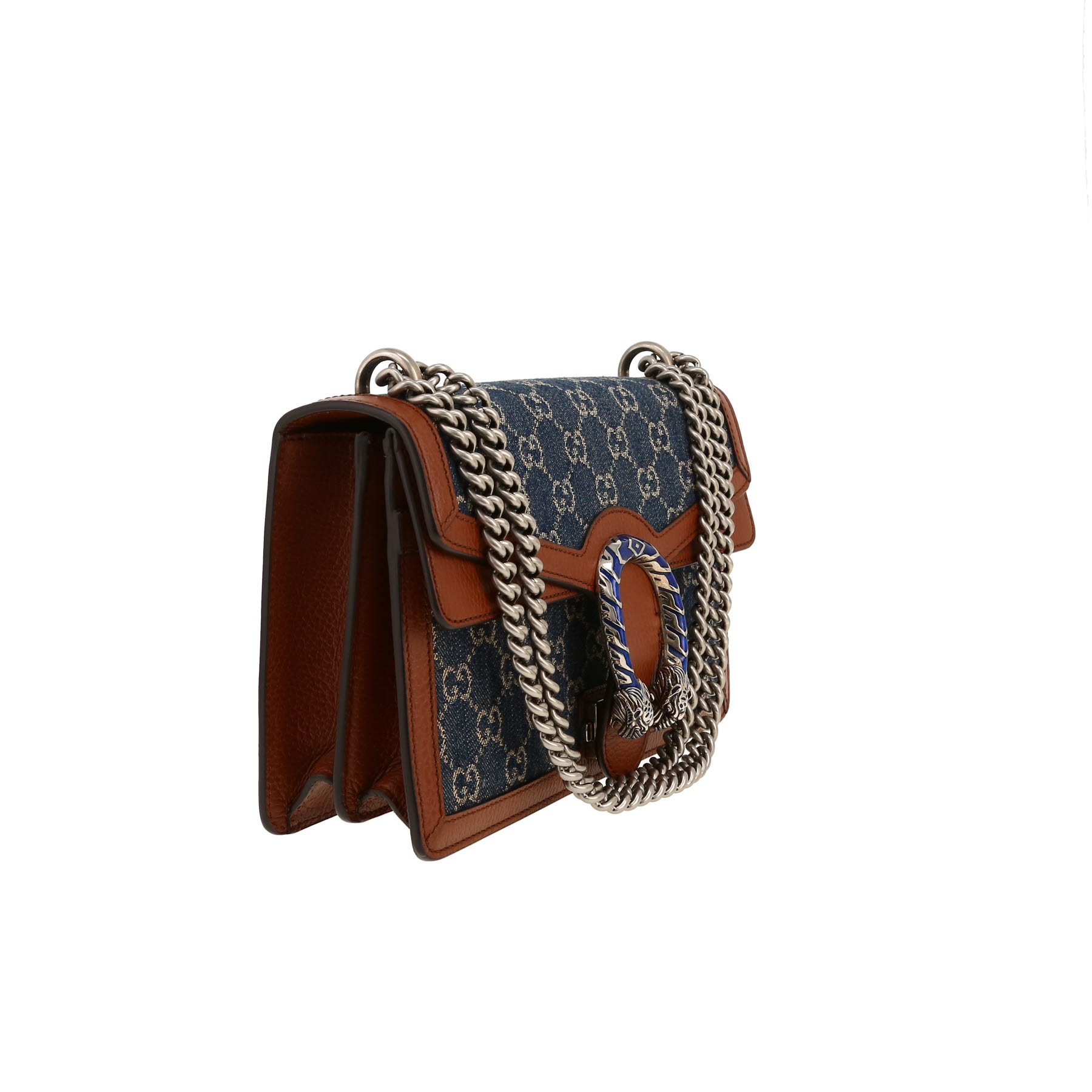 Bolso de mano Gucci  Dionysus en lona denim Monogram azul y cuero marrón