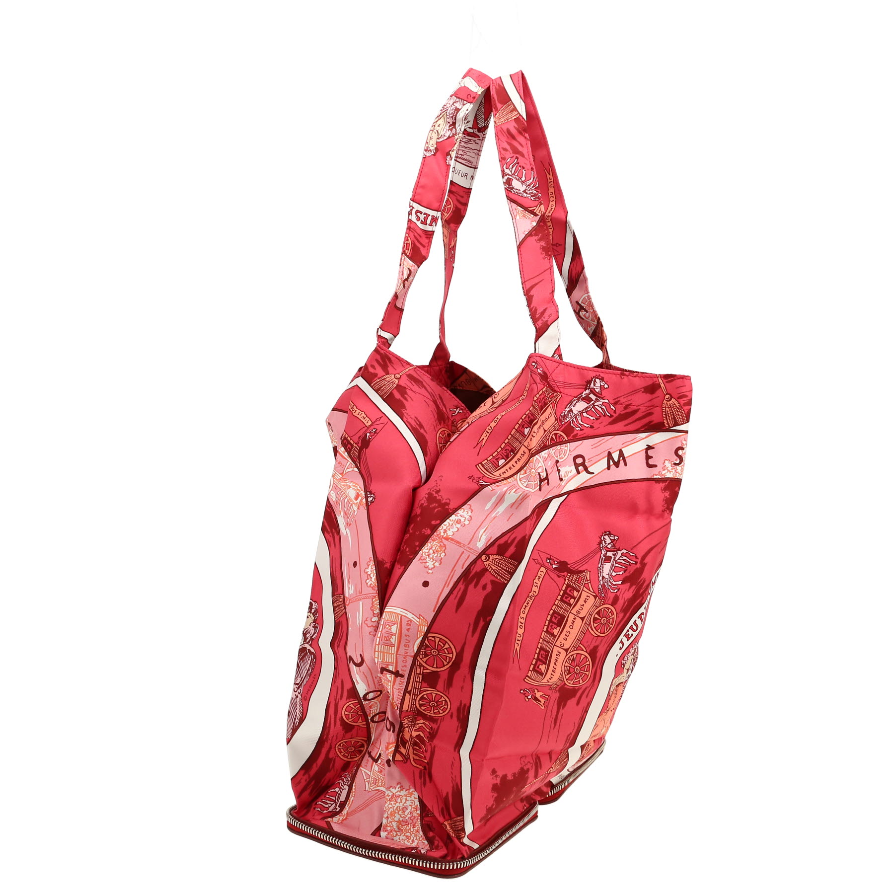 Hermès  Silky Pop - Shop Bag shopping bag  in red printed canvas  and burgundy grained leather
