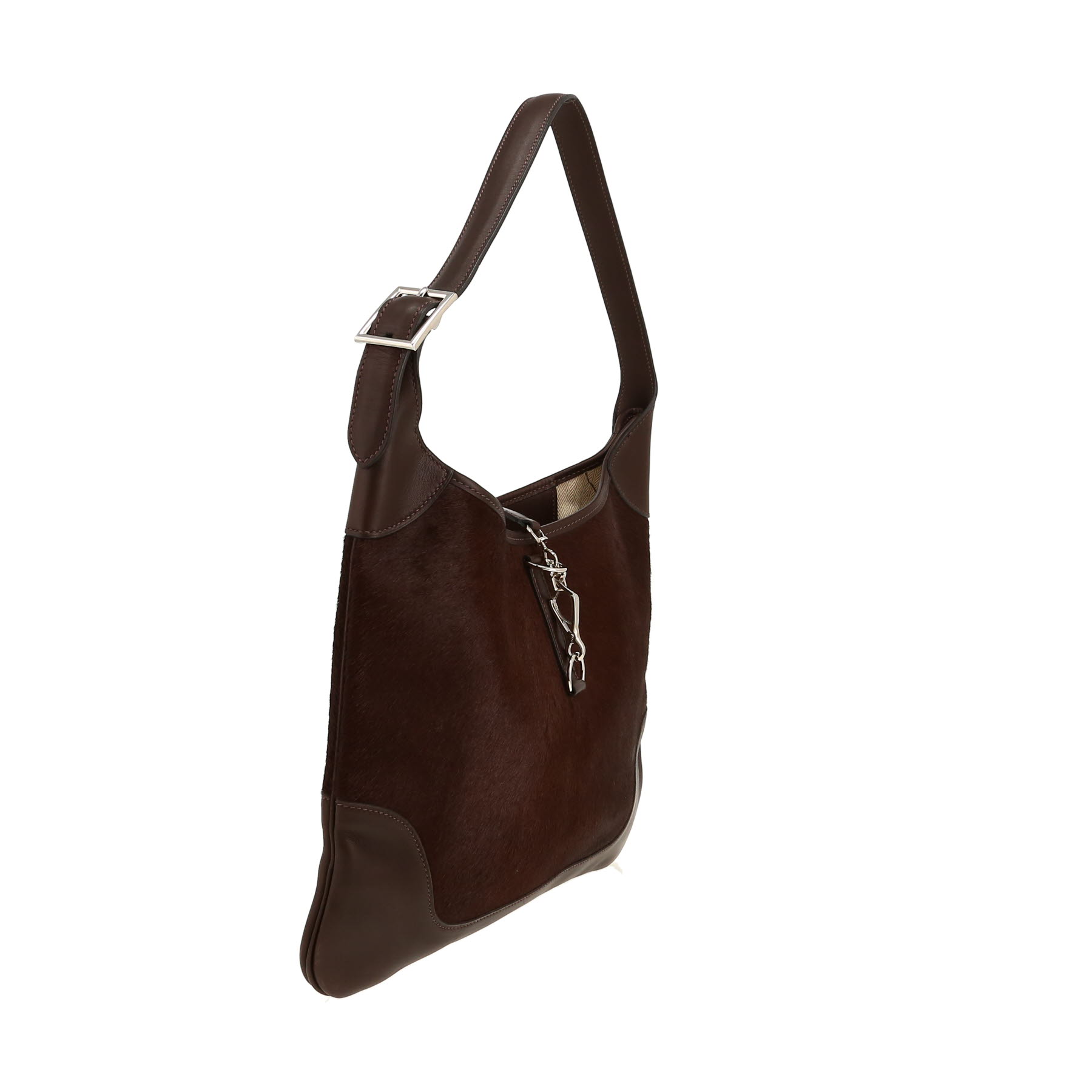 Bolso para llevar al hombro o en la mano Hermès  Trim Troika en cuero marrón y cabra marrón