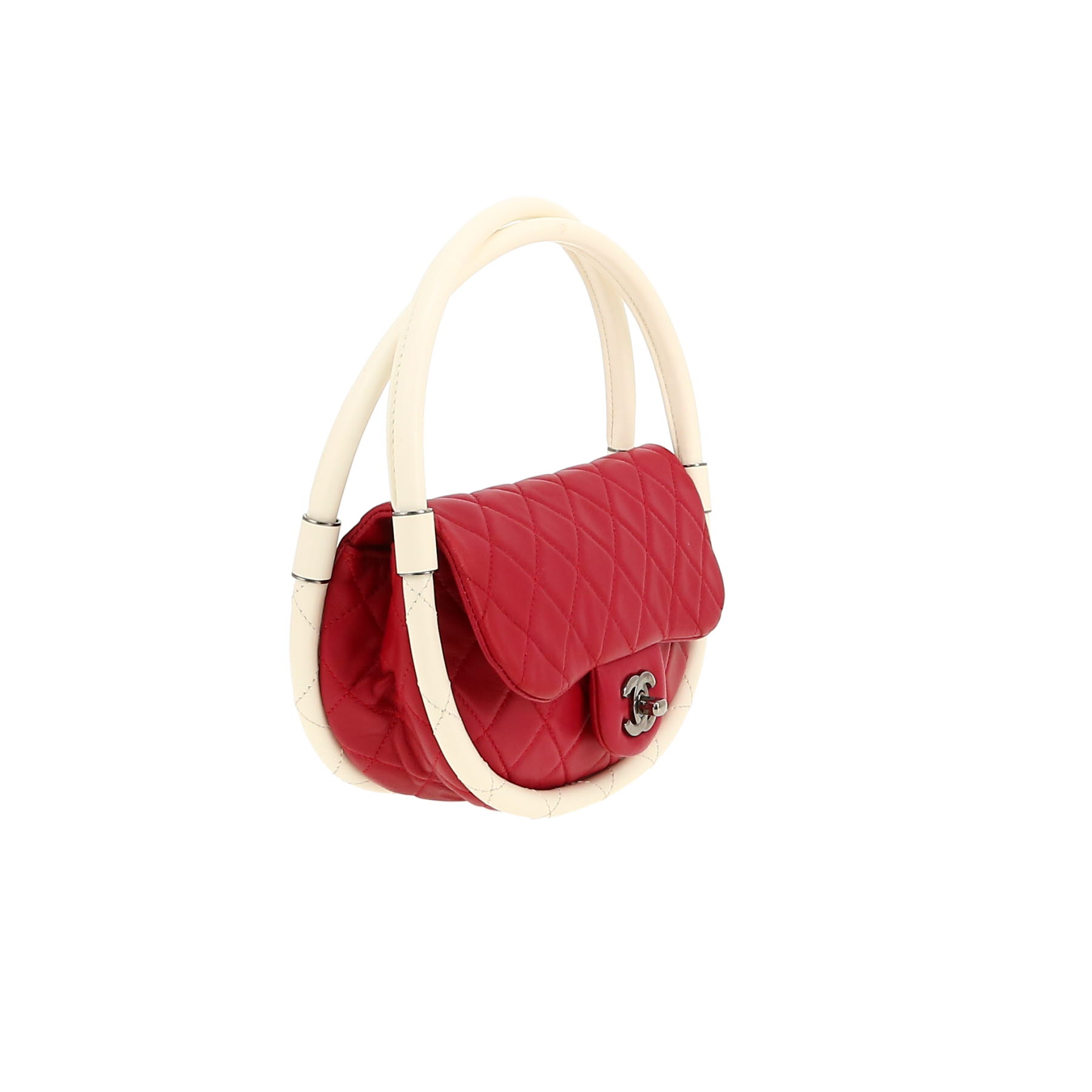 Chanel  Hula Hoop handbag  in raspberry pink and white leather