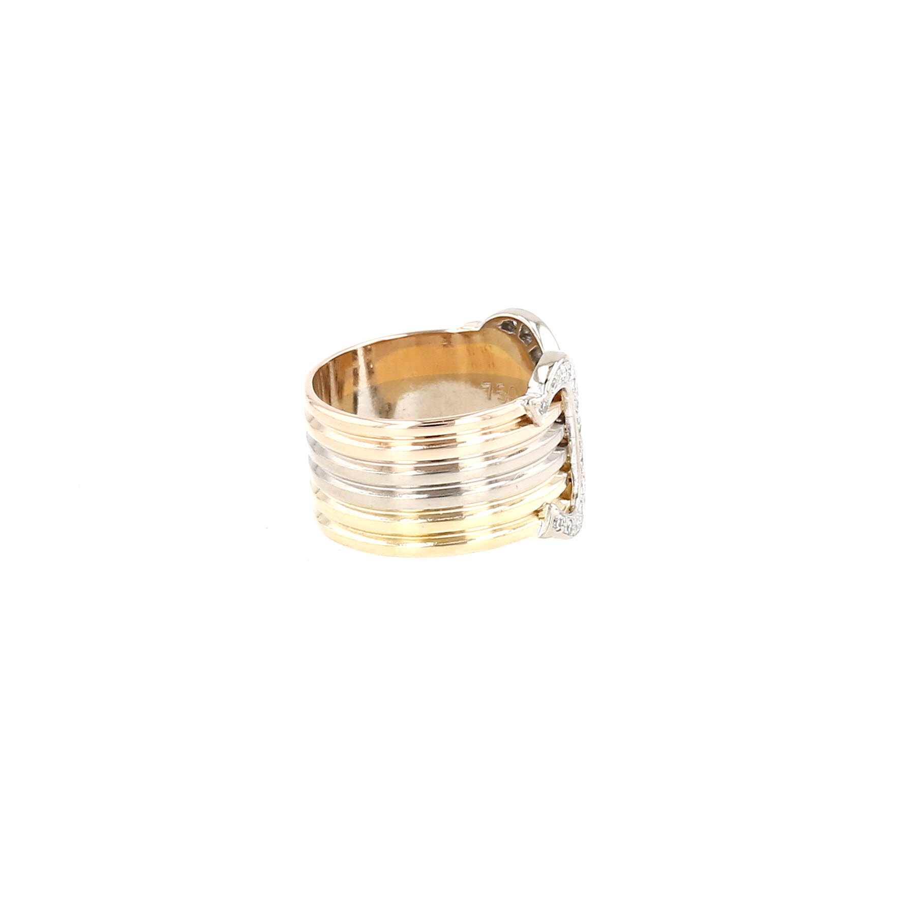 Anello aperto Cartier C de Cartier in 3 ori e diamanti