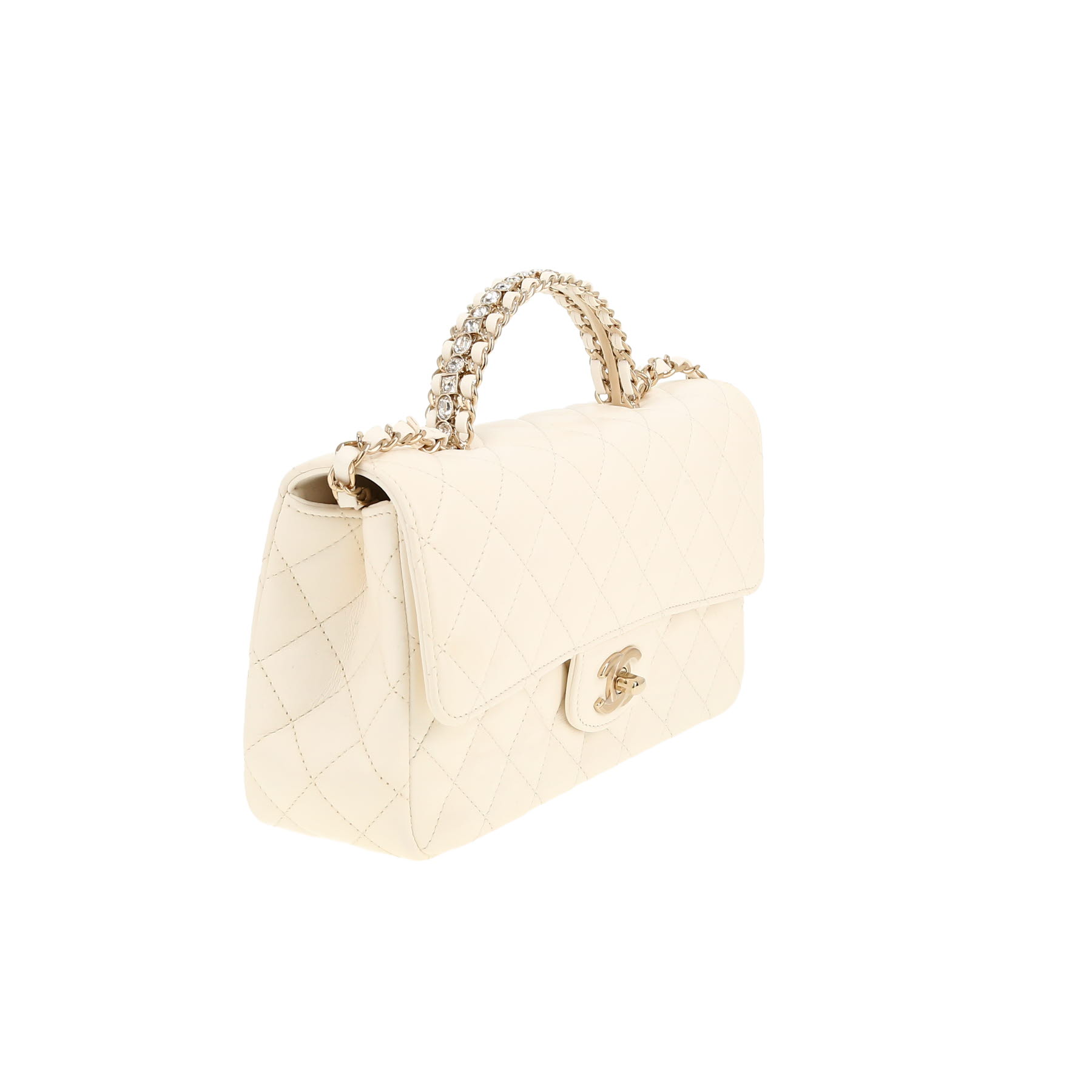 Chanel  Top Handle shoulder bag  in white quilted leather
