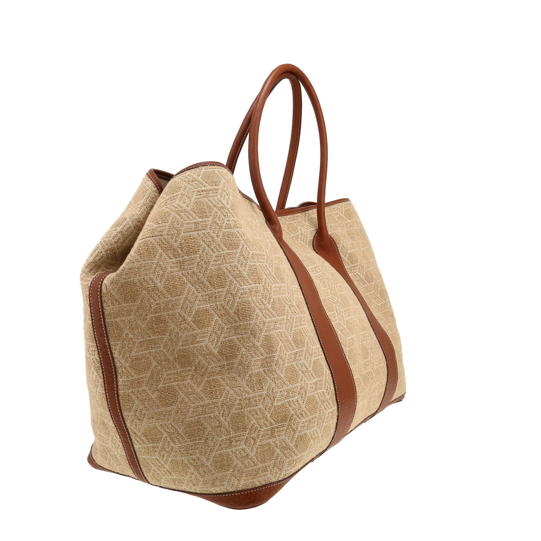 Hermès  Garden shopping bag  in beige canvas  and brown leather
