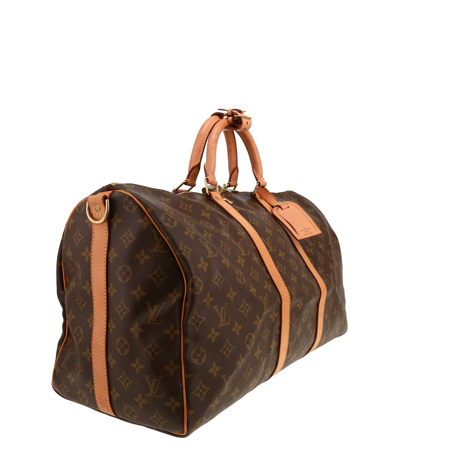Sac de voyage Louis Vuitton  Keepall 50 en toile monogram marron et cuir naturel