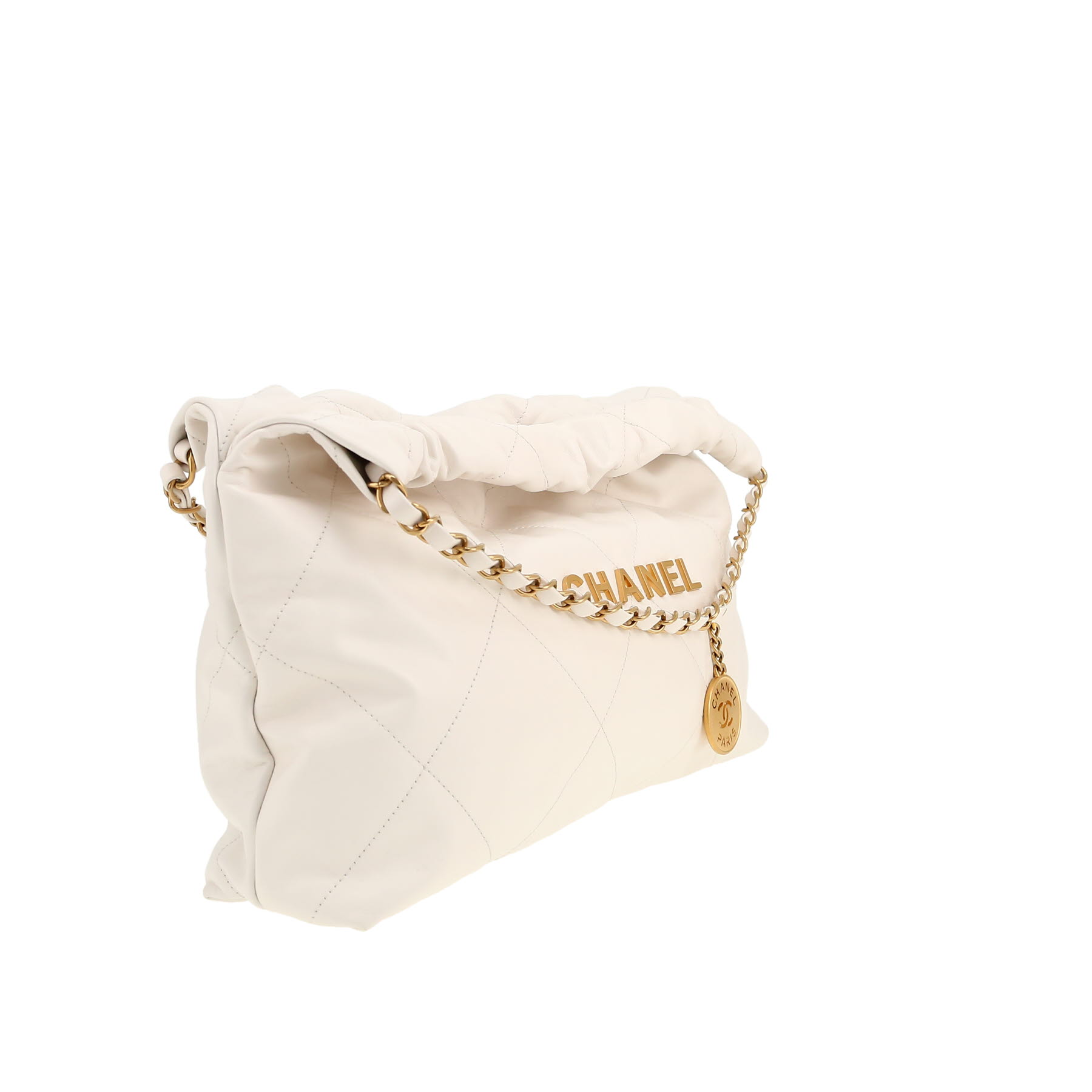 Bolso Cabás Chanel  22 en cuero acolchado blanco