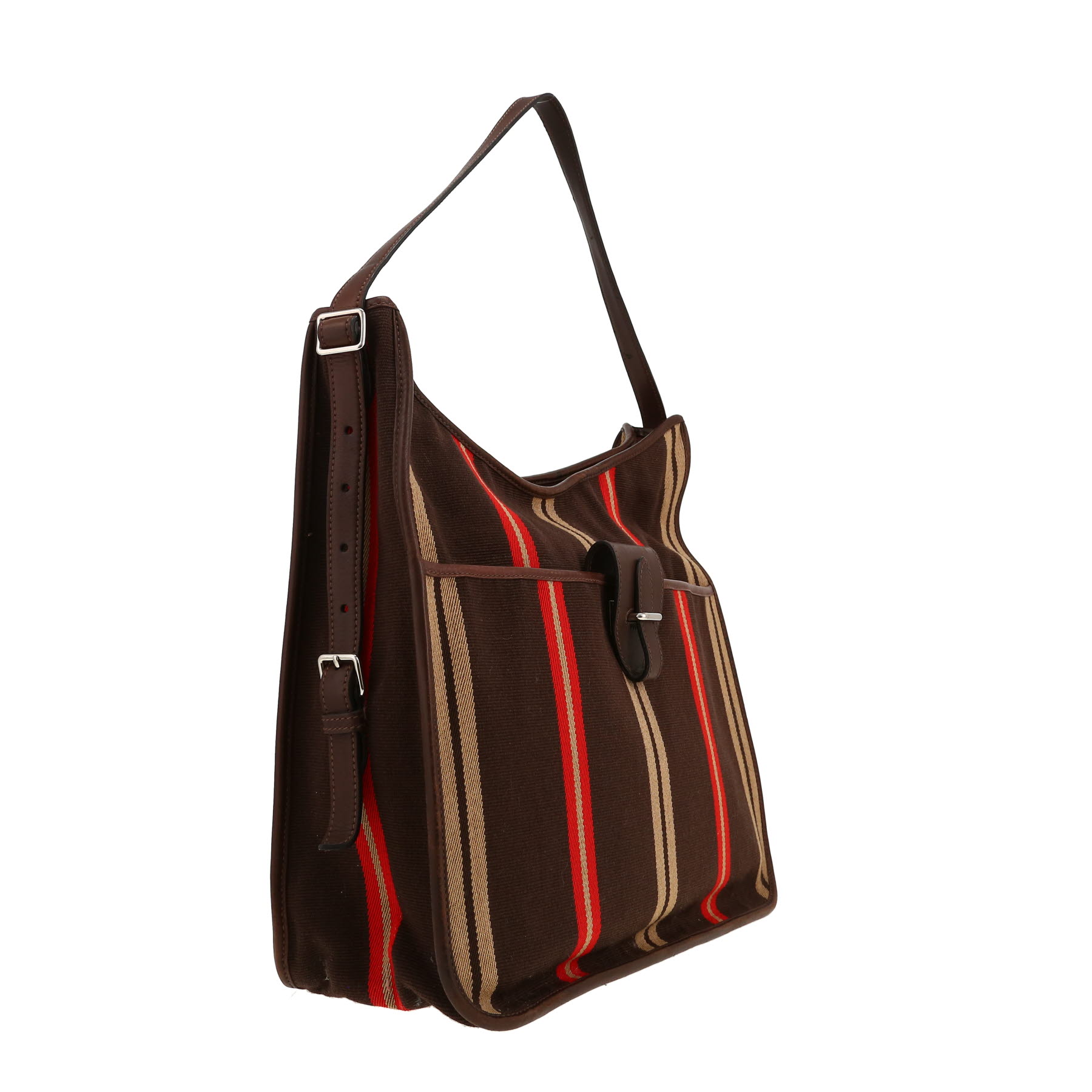 Hermès  Vintage handbag  in brown, red and beige canvas