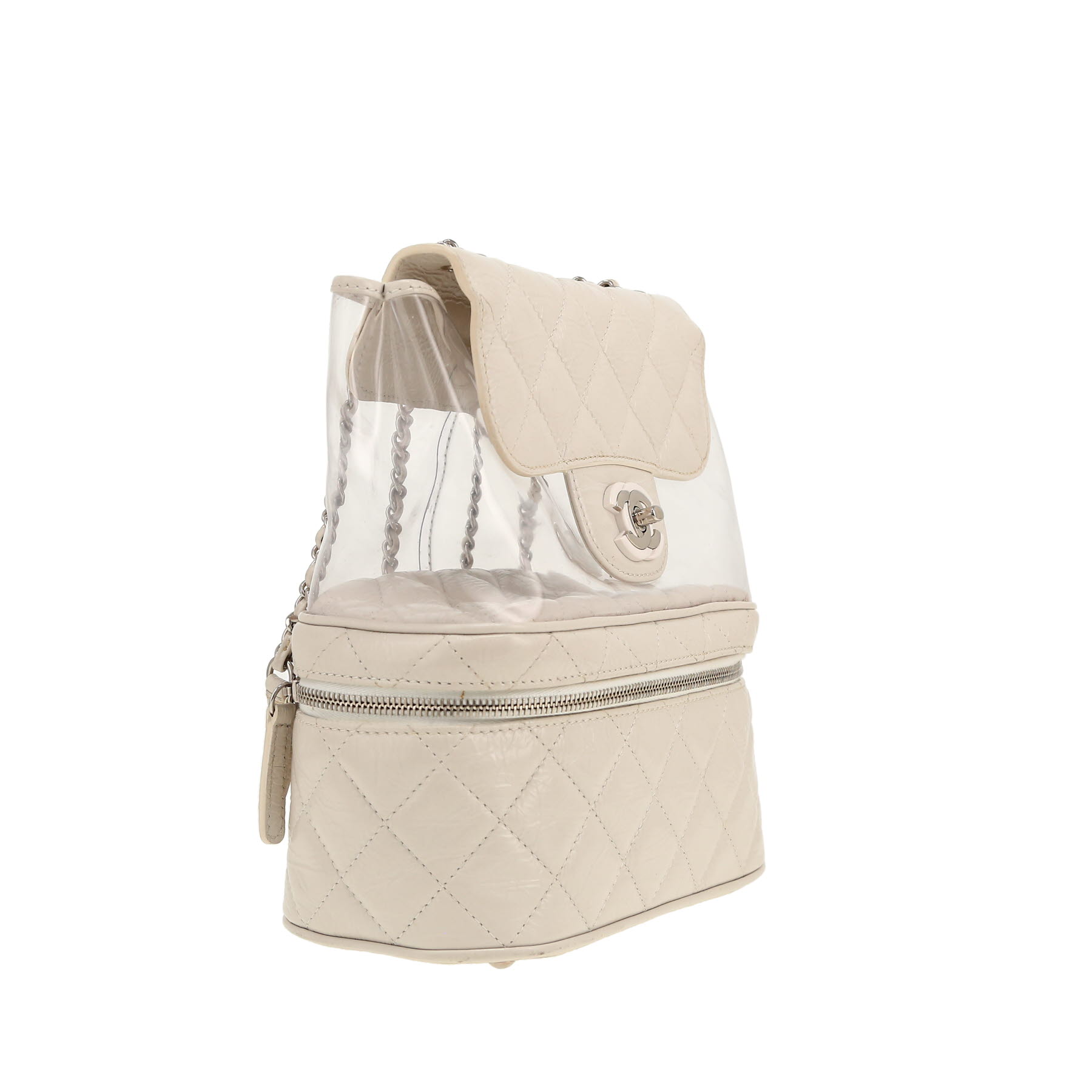 Chanel   shoulder bag  in white leather  and transparent PVC