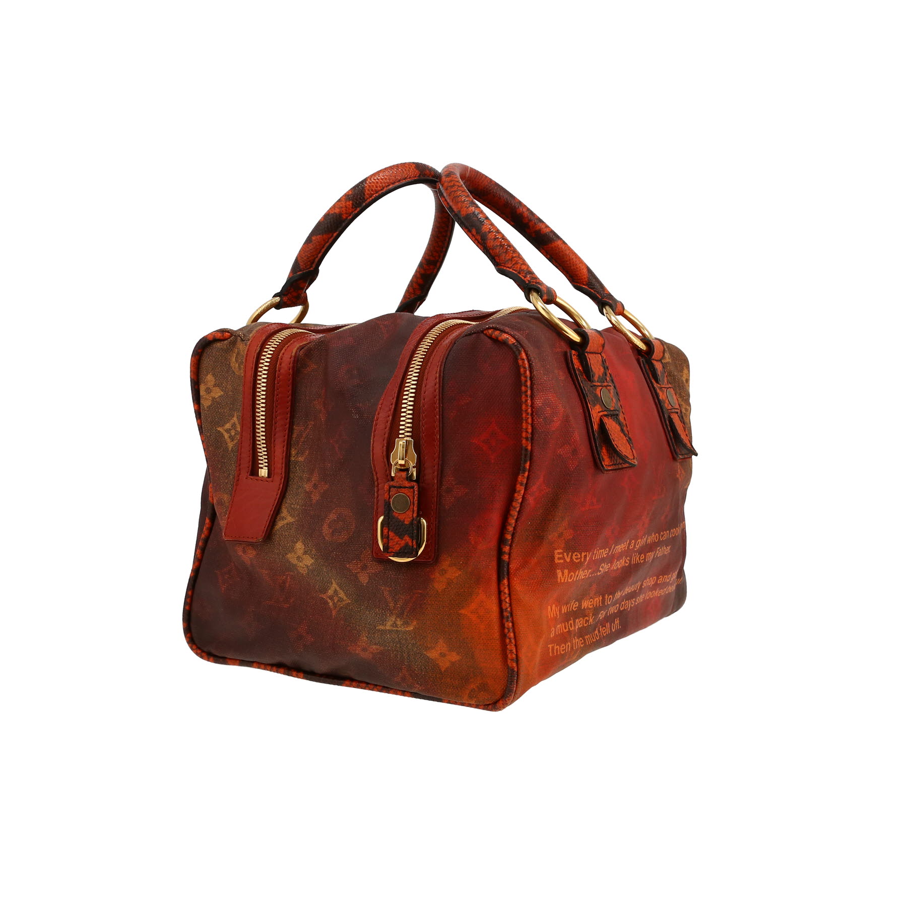 Louis Vuitton   handbag  in brown and red monogram canvas  and orange python