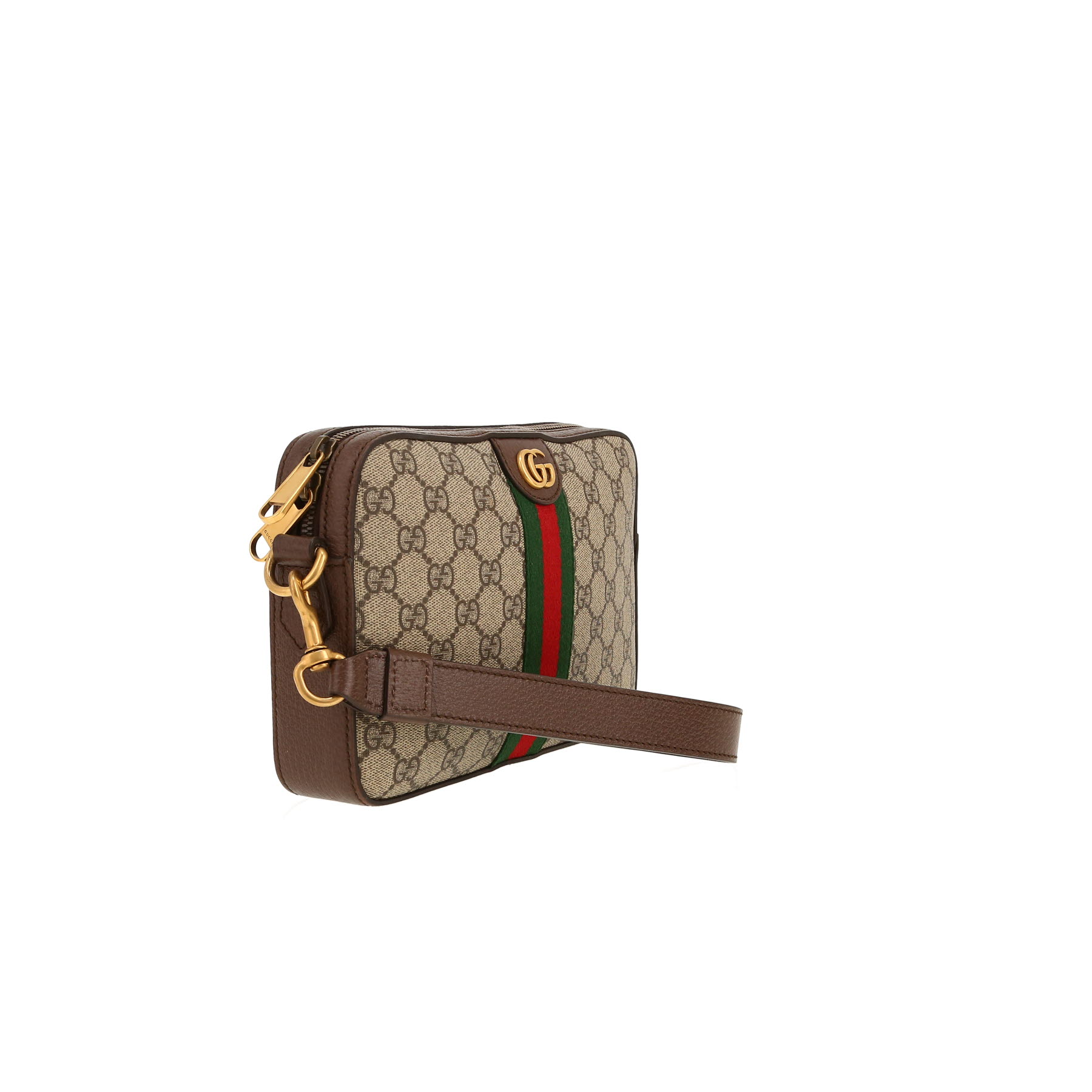 Gucci   shoulder bag  in beige logo canvas  and brown leather