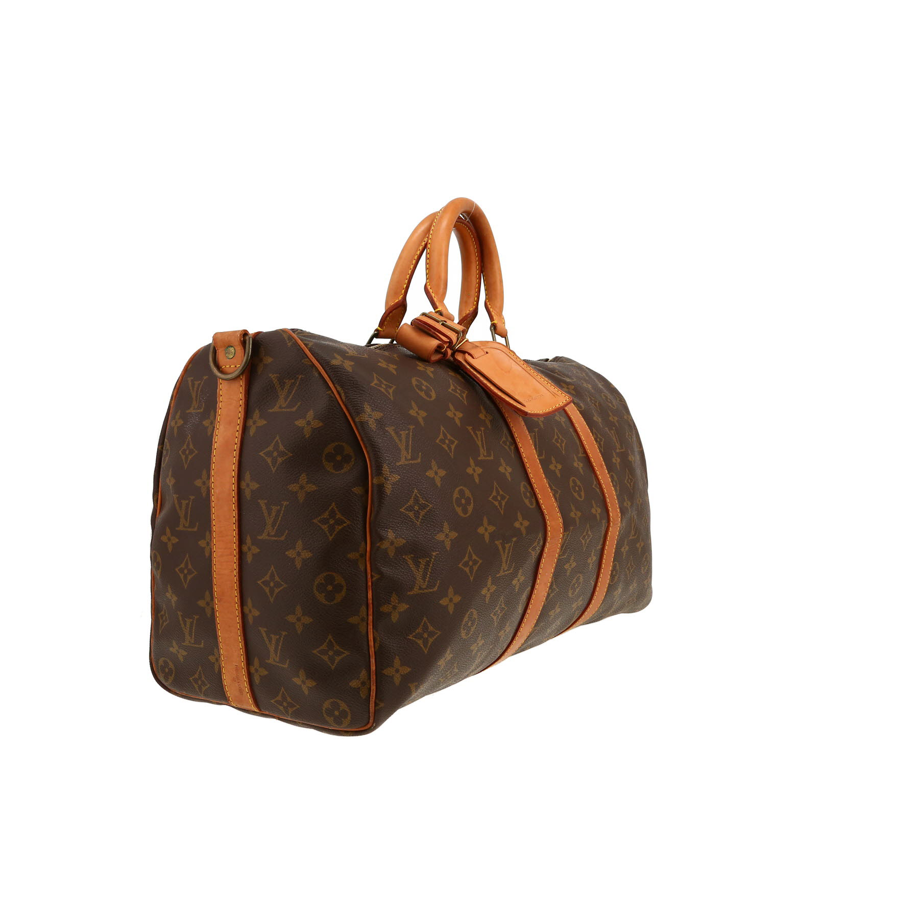 Sac de voyage Louis Vuitton  Keepall 45 en toile monogram marron et cuir naturel