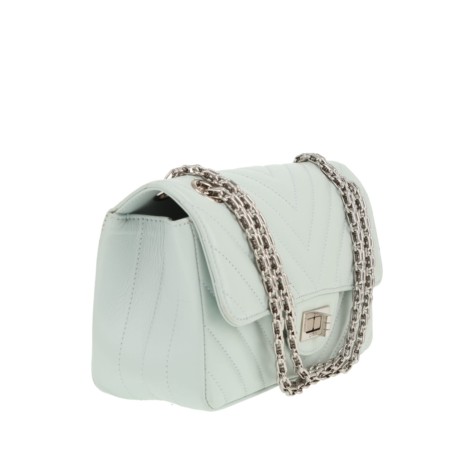 Bolso bandolera Chanel  2.55 mini  en cuero acolchado con motivos de espigas Bleu Pale
