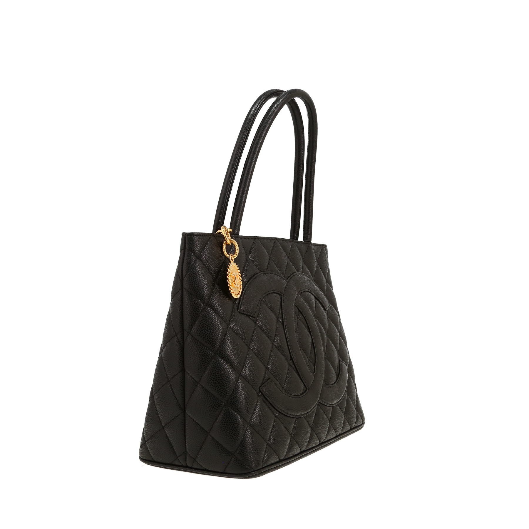 Chanel  Medaillon handbag  in black quilted grained leather