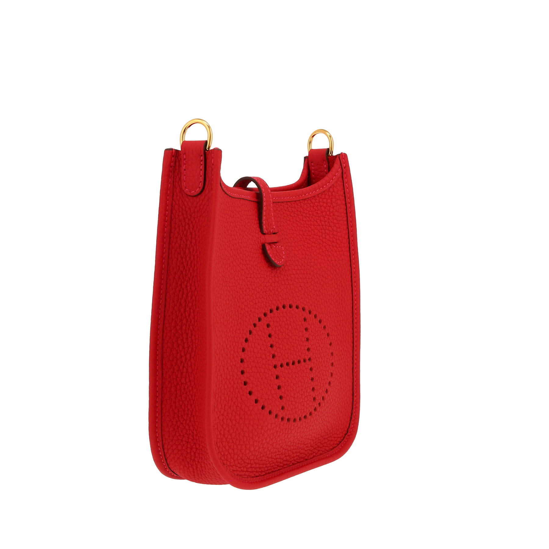 Hermès  Mini Evelyne shoulder bag  in red Vermillon leather taurillon clémence