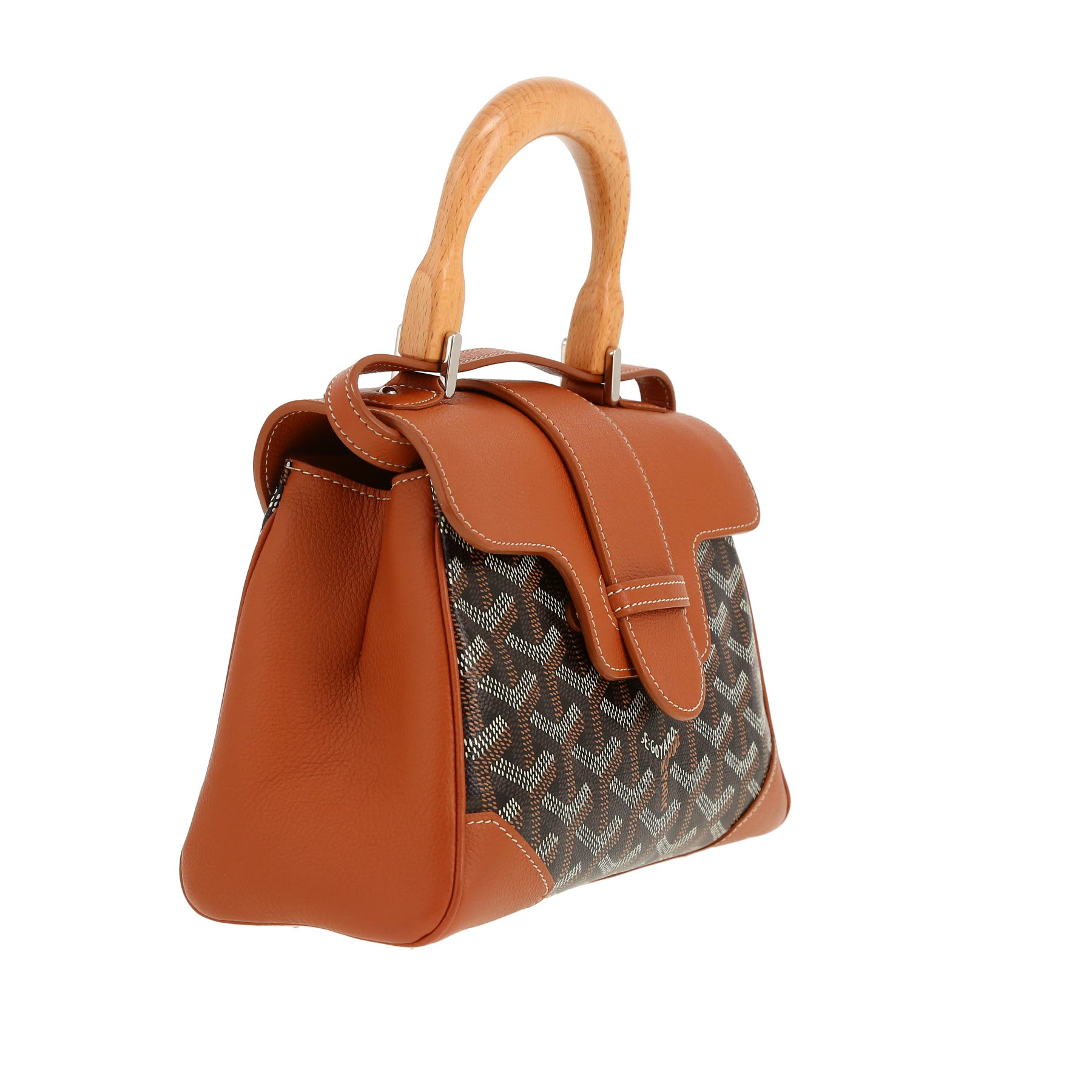 Bolso bandolera Goyard  Saigon modelo pequeño  en tela Goyardine negra y cuero granulado marrón