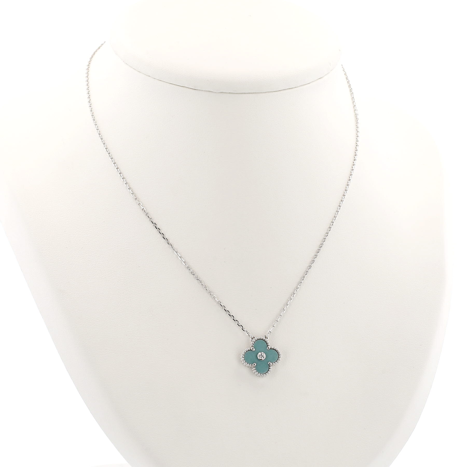 Van Cleef & Arpels Alhambra necklace in white gold, porcelain and diamond
