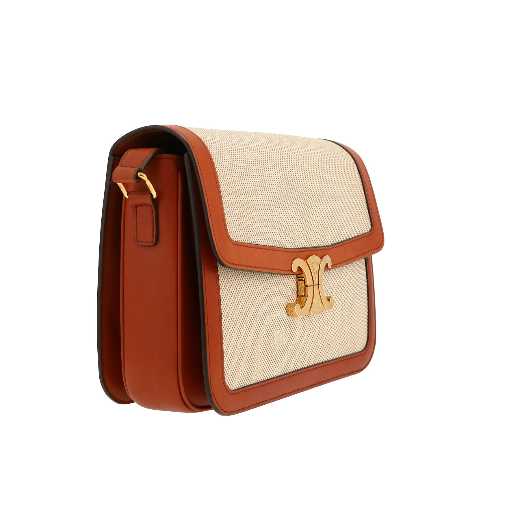 Celine  Triomphe shoulder bag  in brown leather  and beige canvas