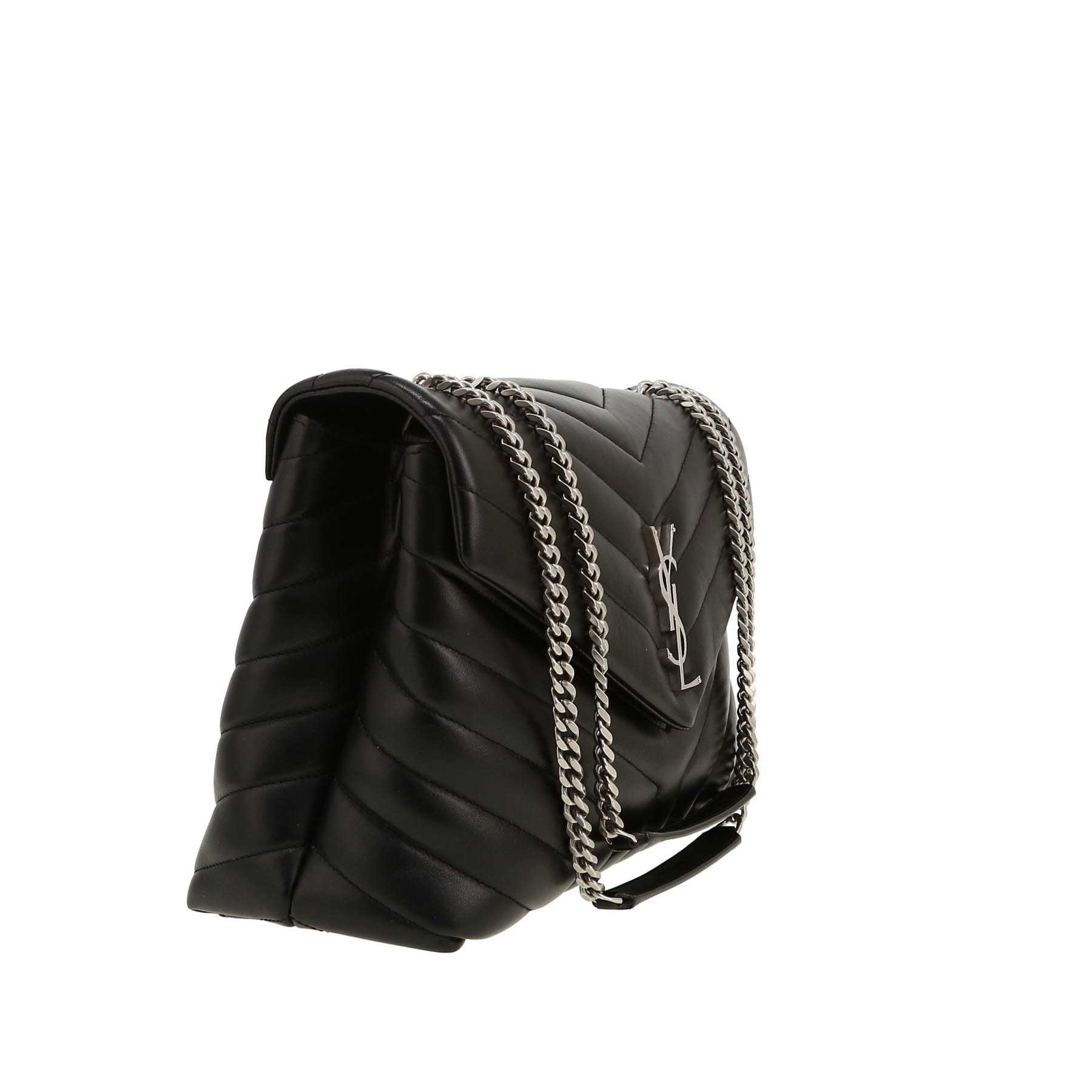 Borsa a tracolla Saint Laurent  Loulou modello medio  in pelle trapuntata a zigzag nera
