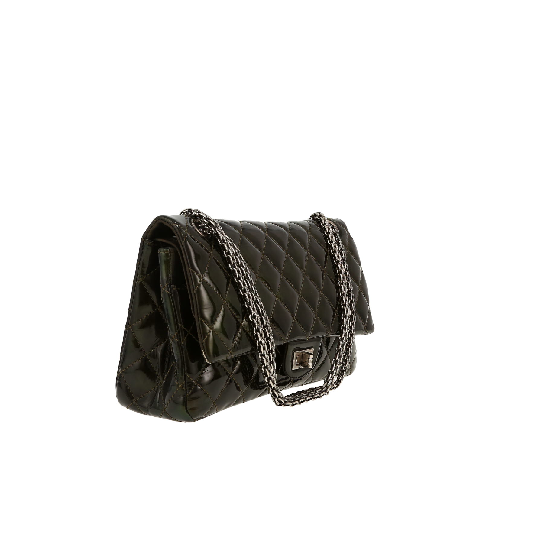 Borsa a tracolla Chanel  2.55 in pelle verniciata e foderata verde