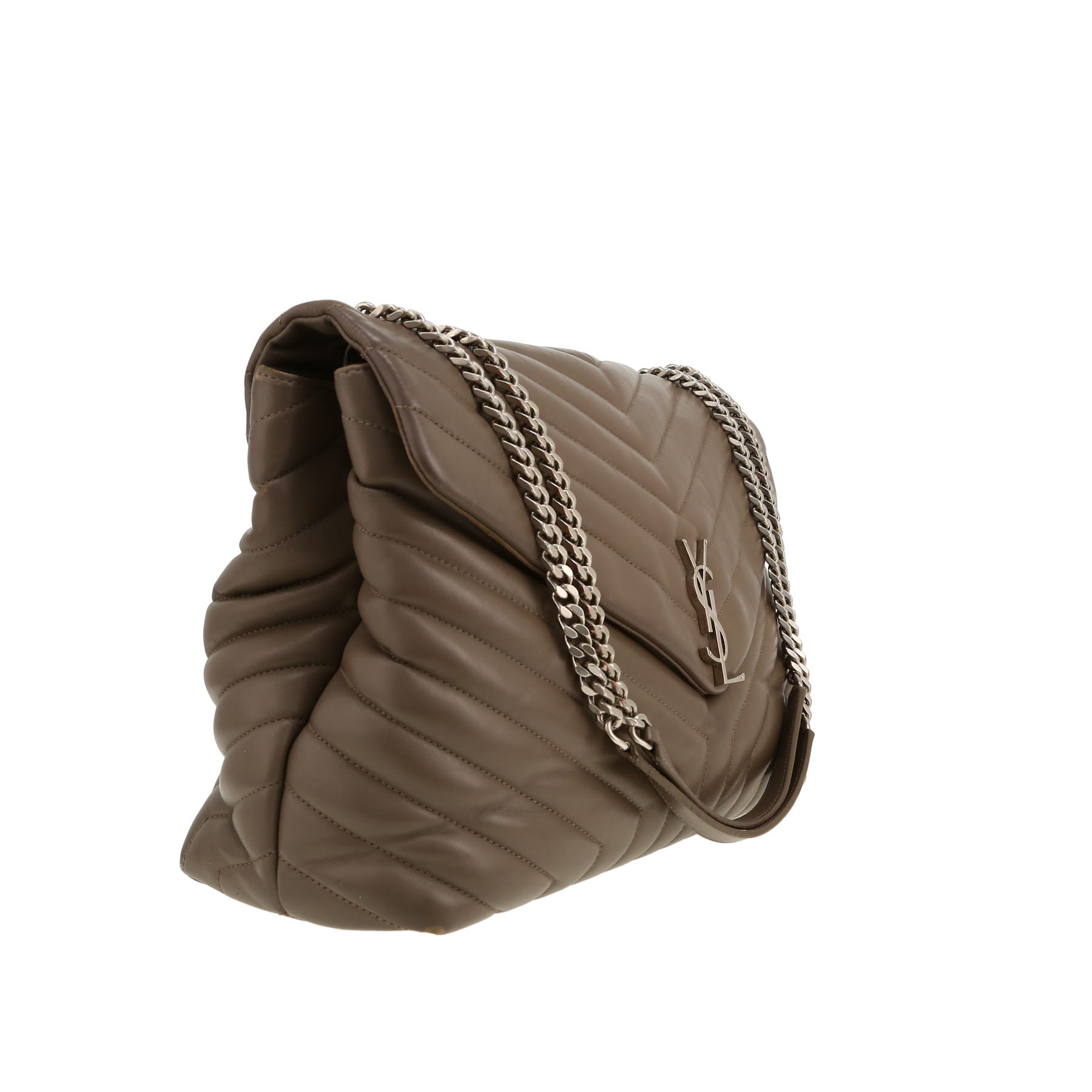 Borsa Saint Laurent  Loulou modello grande  in pelle trapuntata a zigzag grigia
