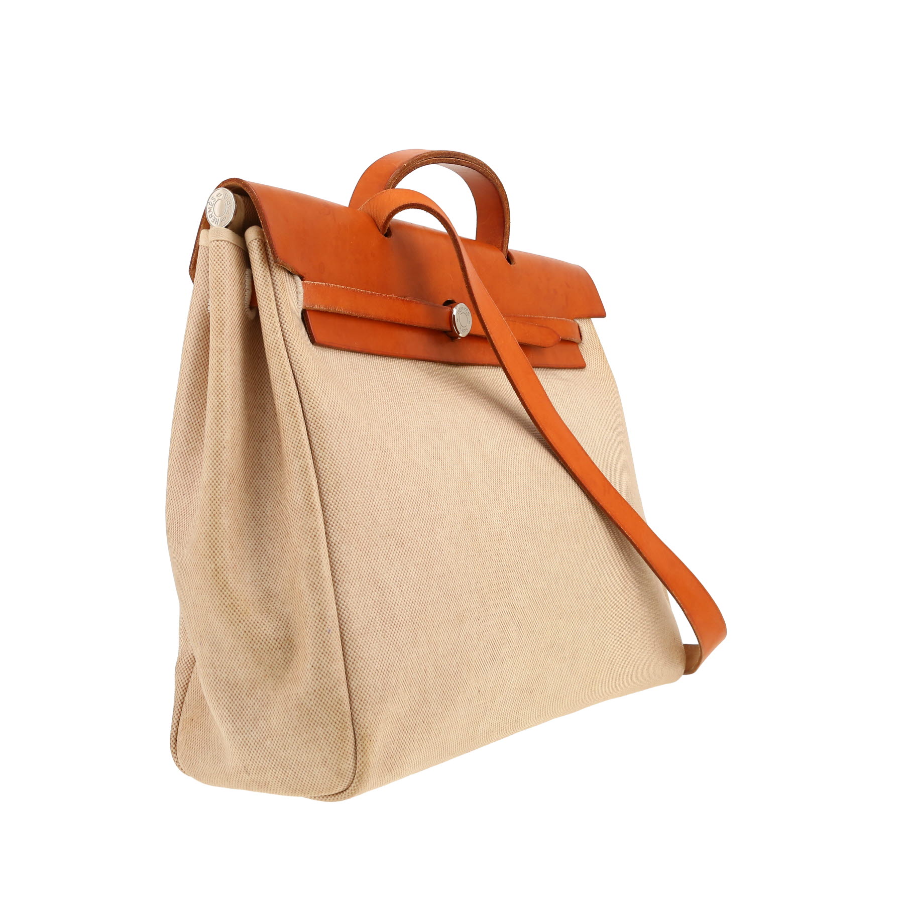Bolso para llevar al hombro o en la mano Hermès  Herbag en lona beige y vaca Hunter
