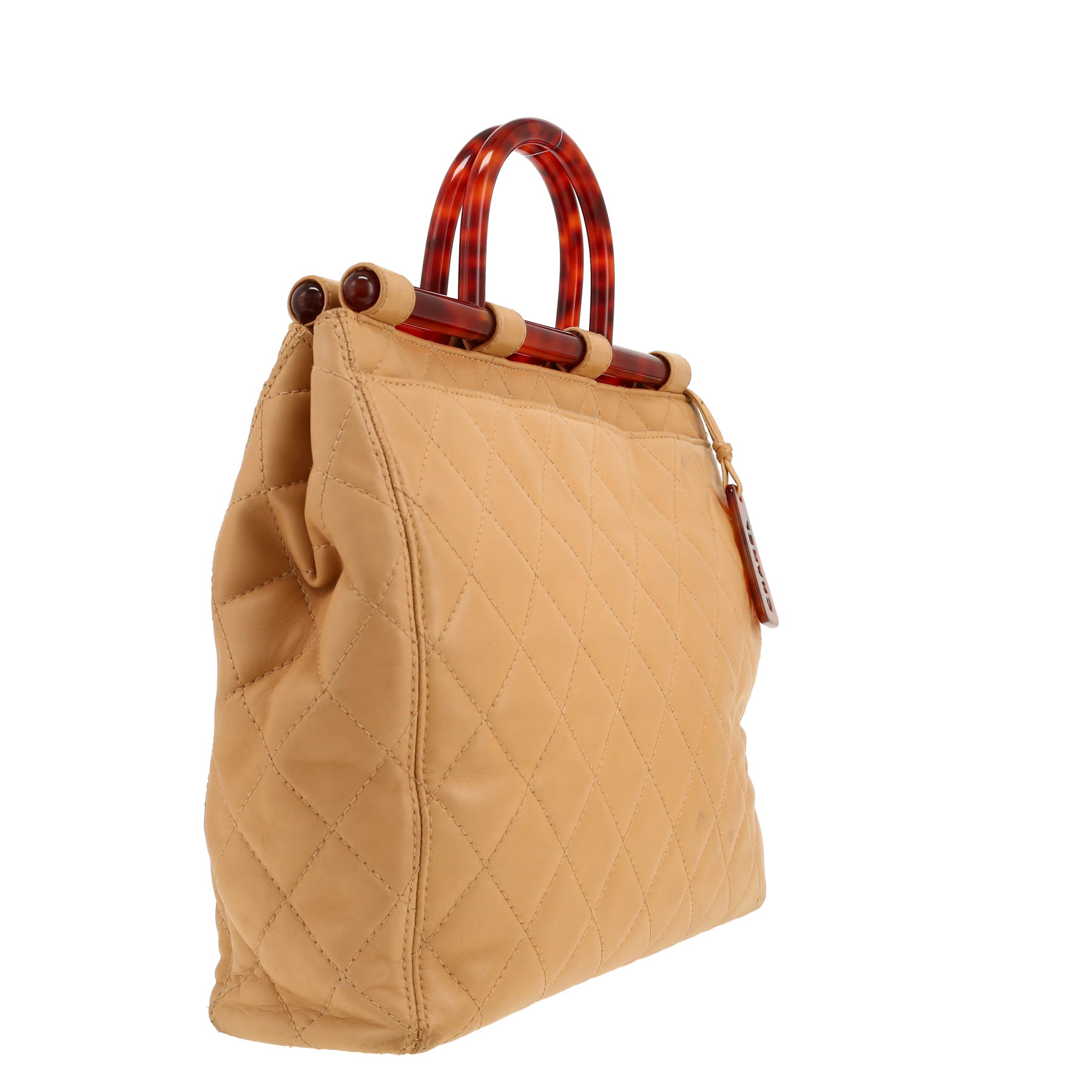 Chanel  Vintage shopping bag  in beige quilted leather
