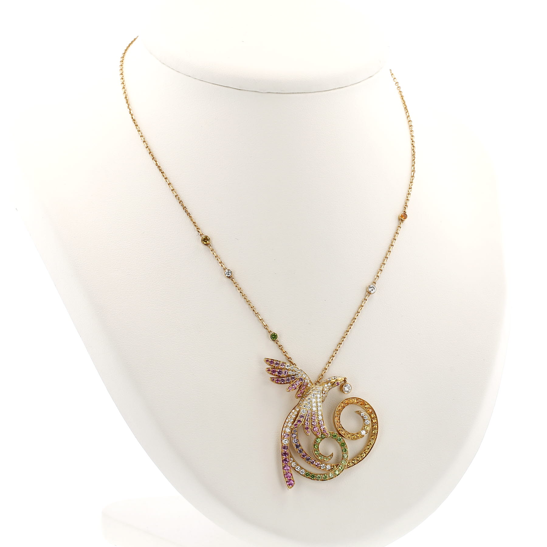 Van Cleef & Arpels Oiseaux de Paradis necklace in yellow gold, diamonds and colored stones