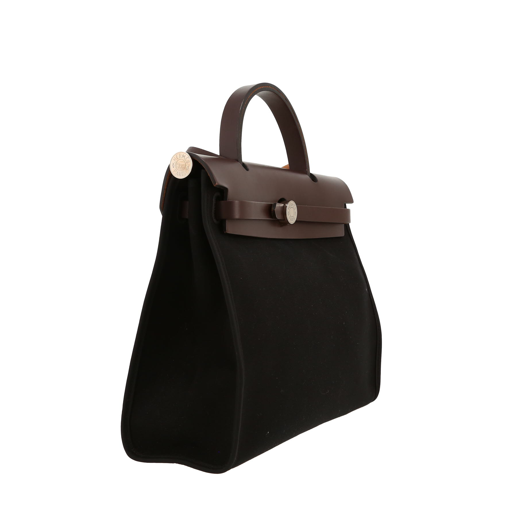 Hermès  Herbag bag worn on the shoulder or carried in the hand  in black canvas  and brown leather