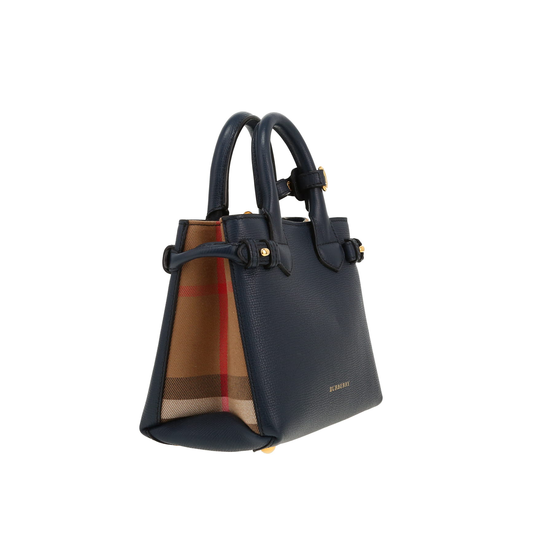 Borsa a tracolla Burberry  The Baby Banner in pelle blu marino e tela cerata Haymarket