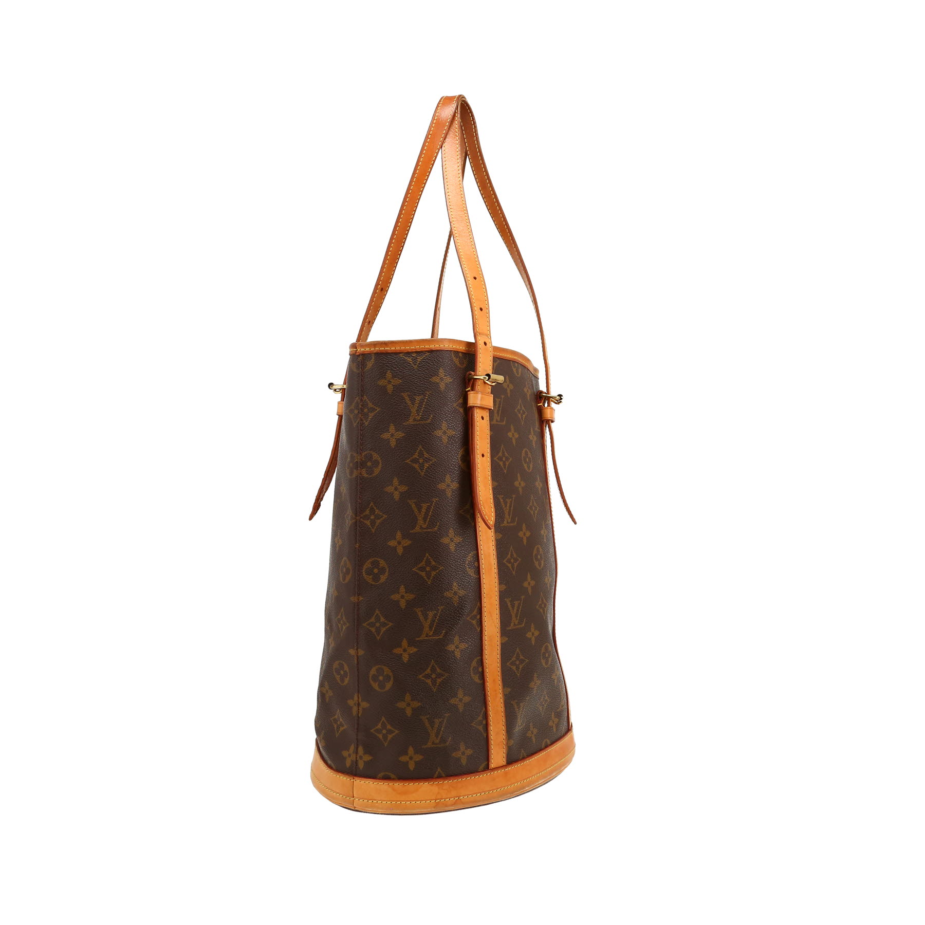 Sac à main Louis Vuitton  Bucket en toile monogram enduite marron et cuir naturel