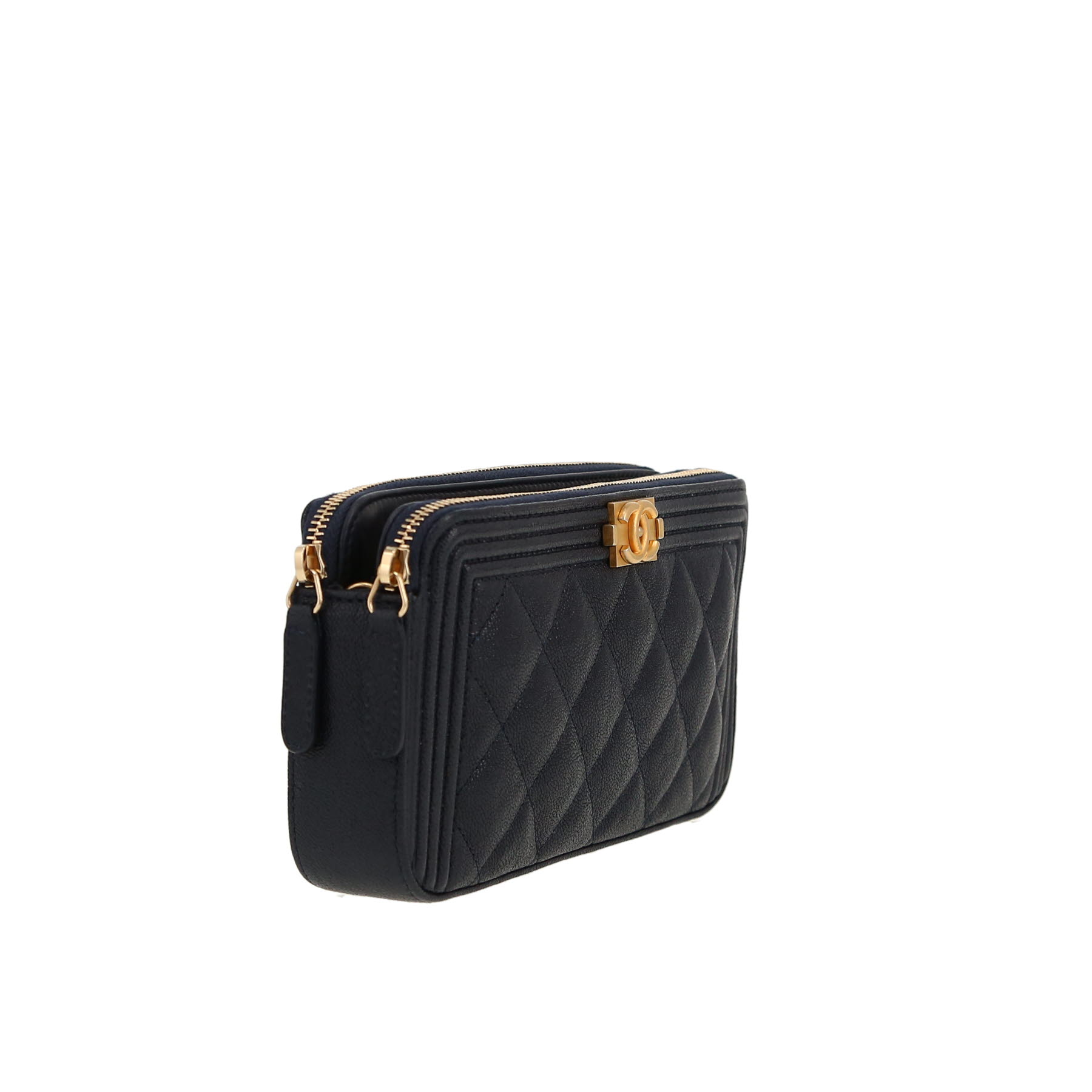 Chanel  Pochette shoulder bag  in navy blue quilted grained leather