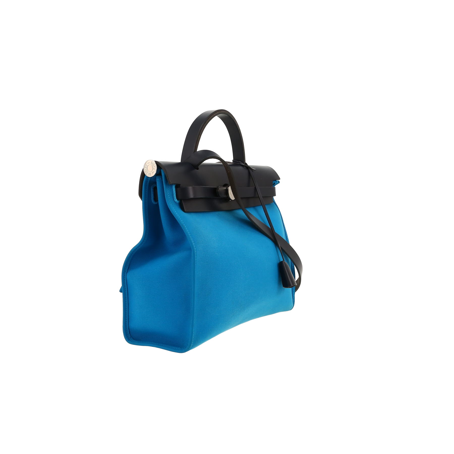 Hermès  Herbag bag worn on the shoulder or carried in the hand  in blue canvas  and navy blue leather